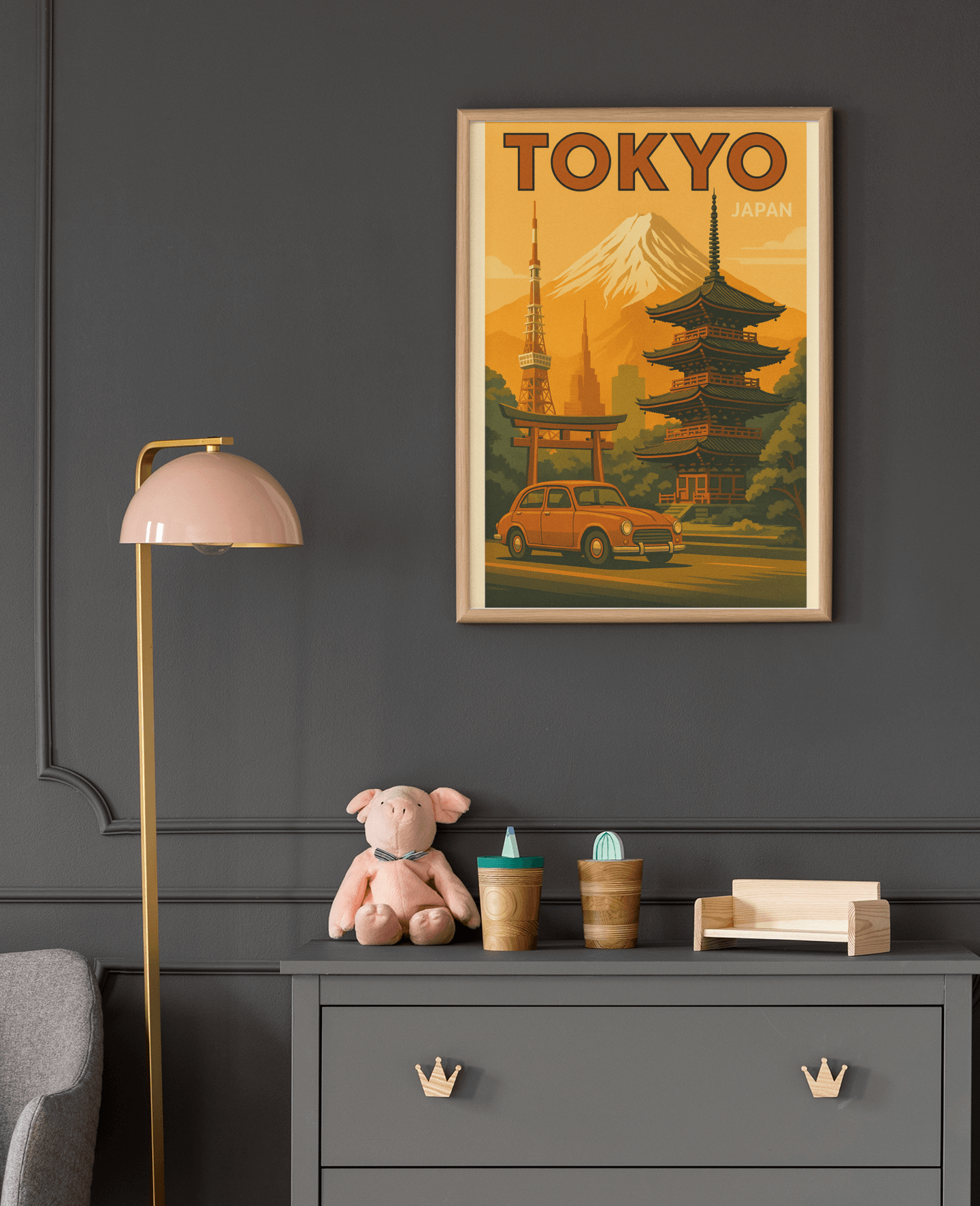 Vintage Tokyo Travel Poster – Retro Japan Wall Art with Mount Fuji