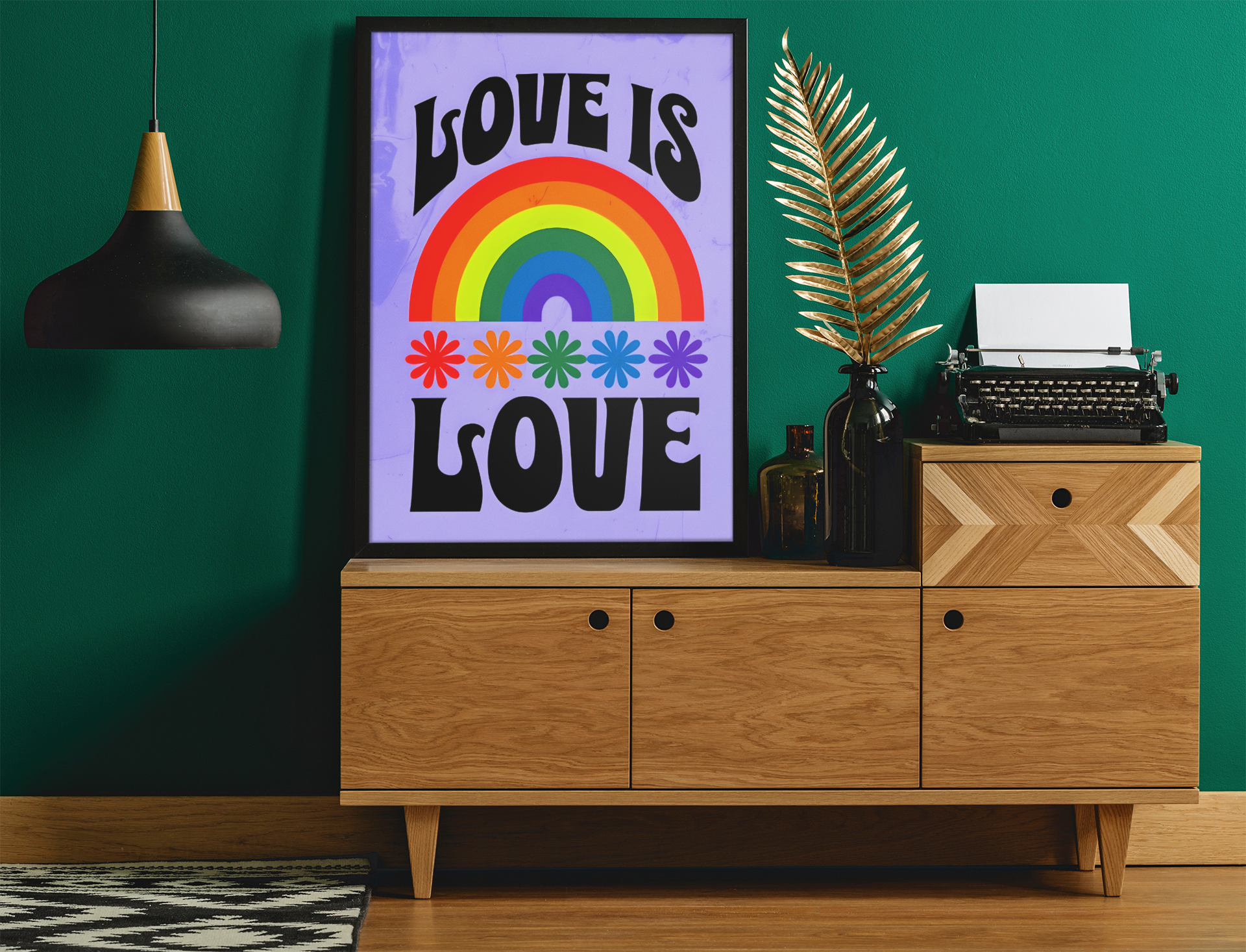 Love Is Love Rainbow Wall Art – Retro Pride Poster, 70s Style LGBTQ+ Equality Print