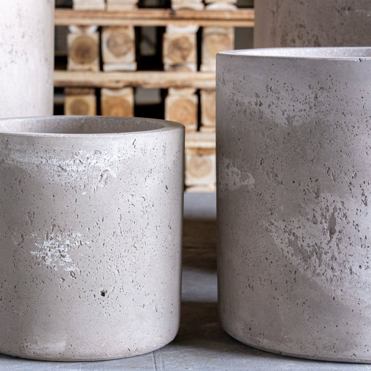 Aurella | Truffle – 70cm Extra Large Concrete Cylinder Planter – 199L Round Plant Pot - Zestio