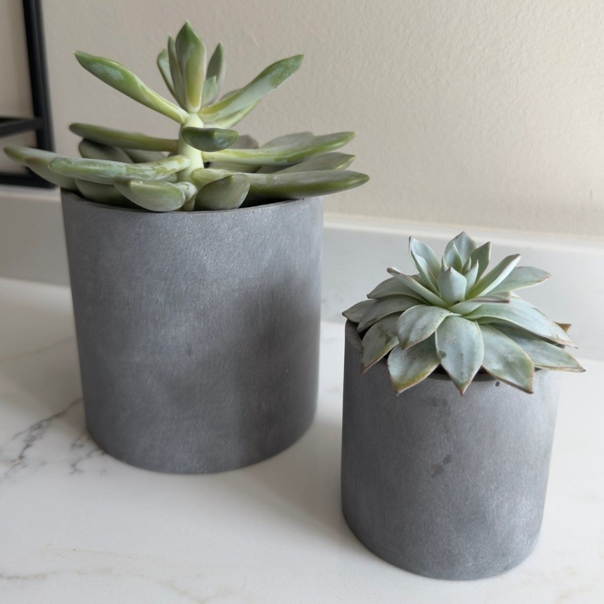 Aurello | Brushed Grey Stone Resin Indoor Plant Pots (Set of 2) - Zestio