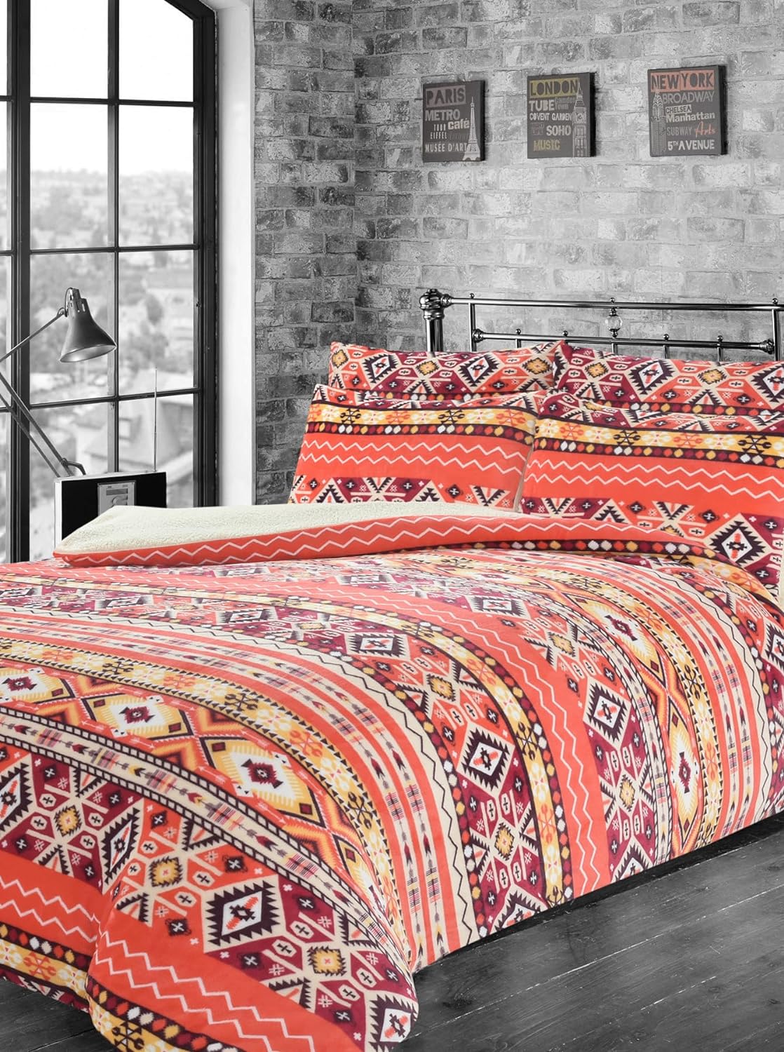 OLIVIA ROCCO Aztec Print Teddy Duvet Set With Reversible Sherpa Fleece Fur Luxurious Winter Comfort Single Double King Sizes