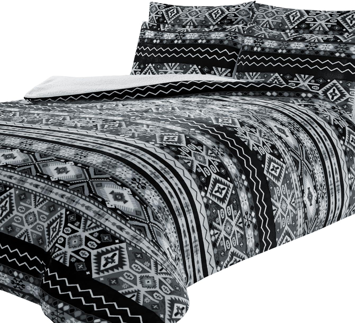 OLIVIA ROCCO Aztec Print Teddy Duvet Set With Reversible Sherpa Fleece Fur Luxurious Winter Comfort Single Double King Sizes