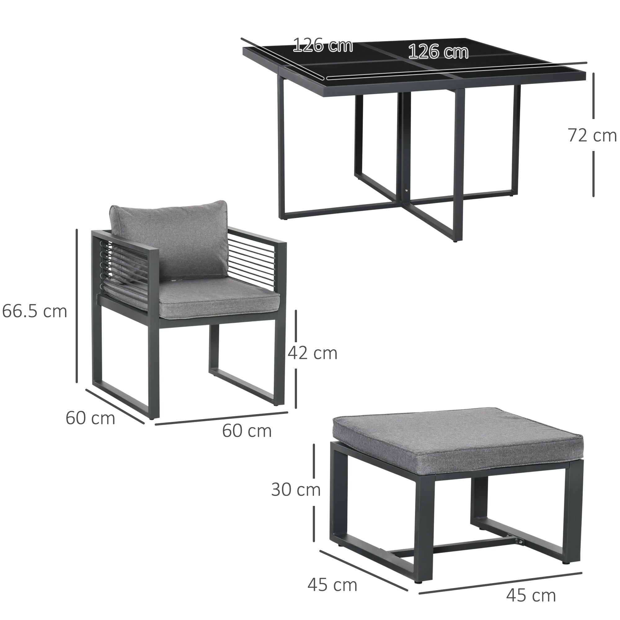 8 Seater Dining Cube Set Dining Table, 4 Chairs & 4 Footstools & Cushion, Grey