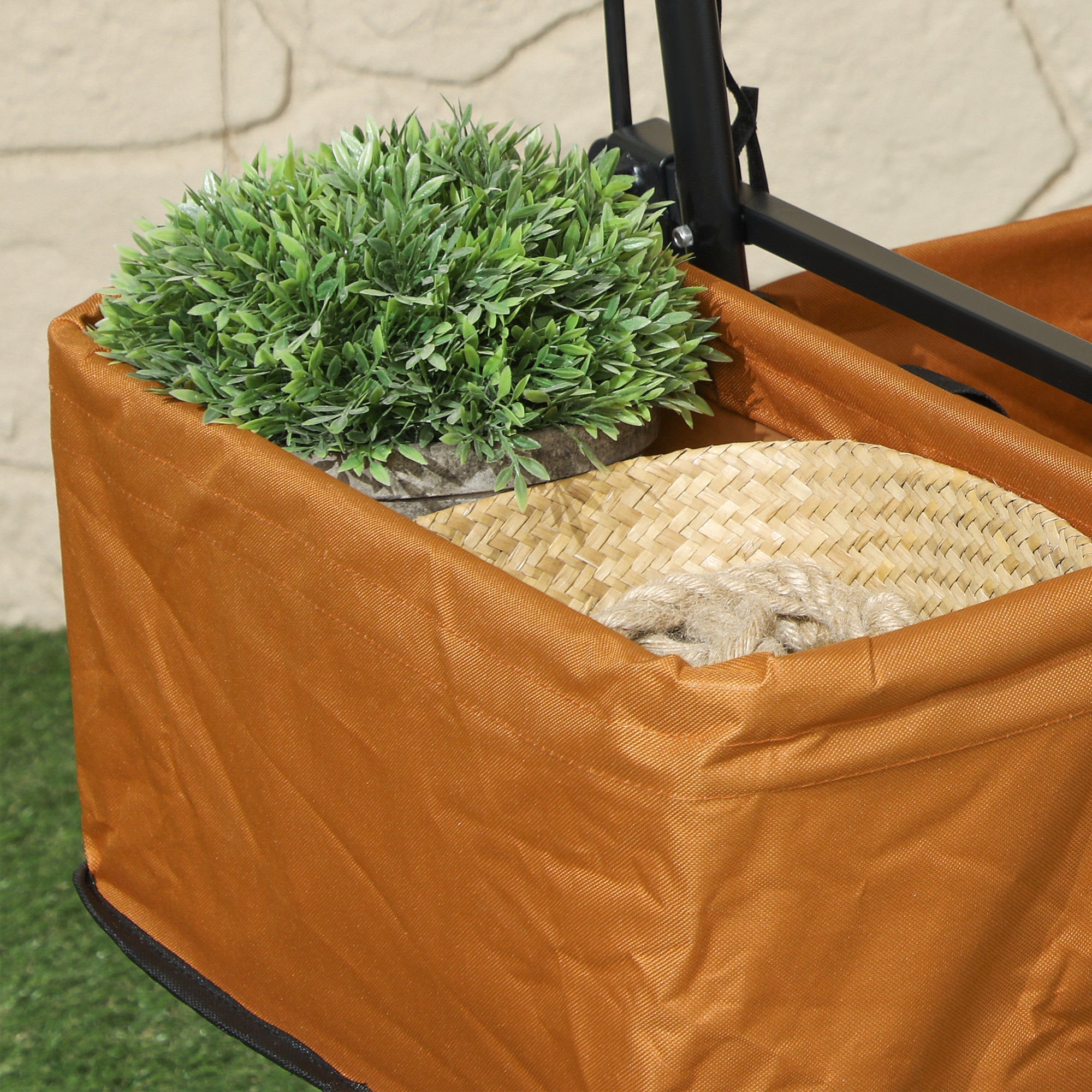Outsunny Outdoor Push Pull Wagon Stroller Cart w/ Canopy Top Orange