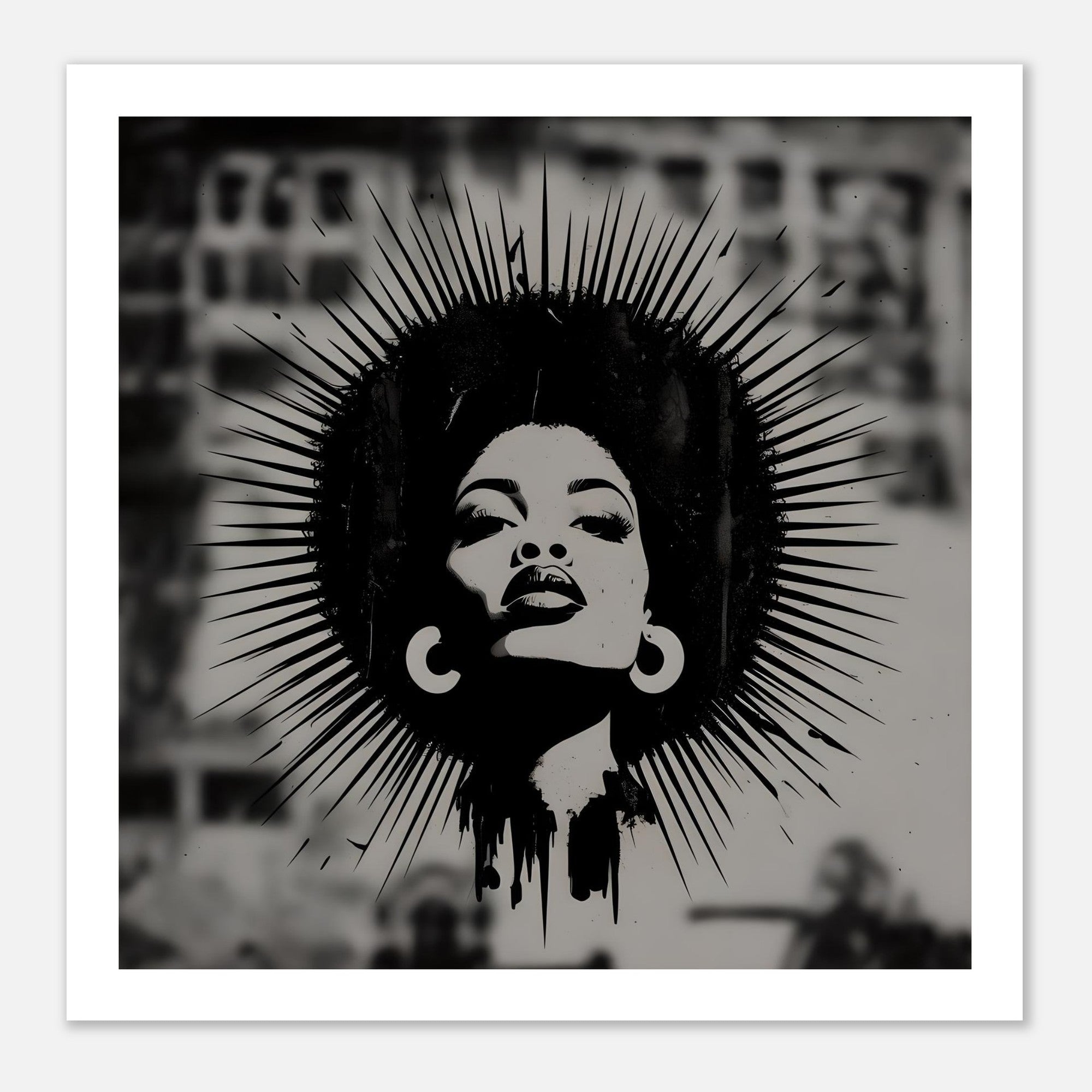 Afro Woman Silhouette Art Print – Grayscale Modern Wall Poster | Bold Feminine Decor