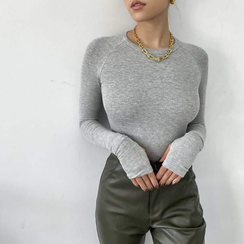 Long-sleeved Crew-neck Pullover Bodycon Top That Flatters And Slims The Figure