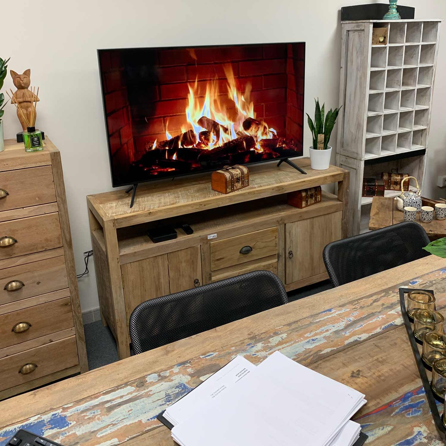Recycled Teak Wood Large TV Stand 140x40x75cm