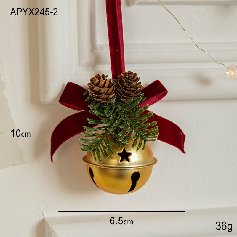 Christmas Little Bell Shape Velvet Bow Small Hanging Piece