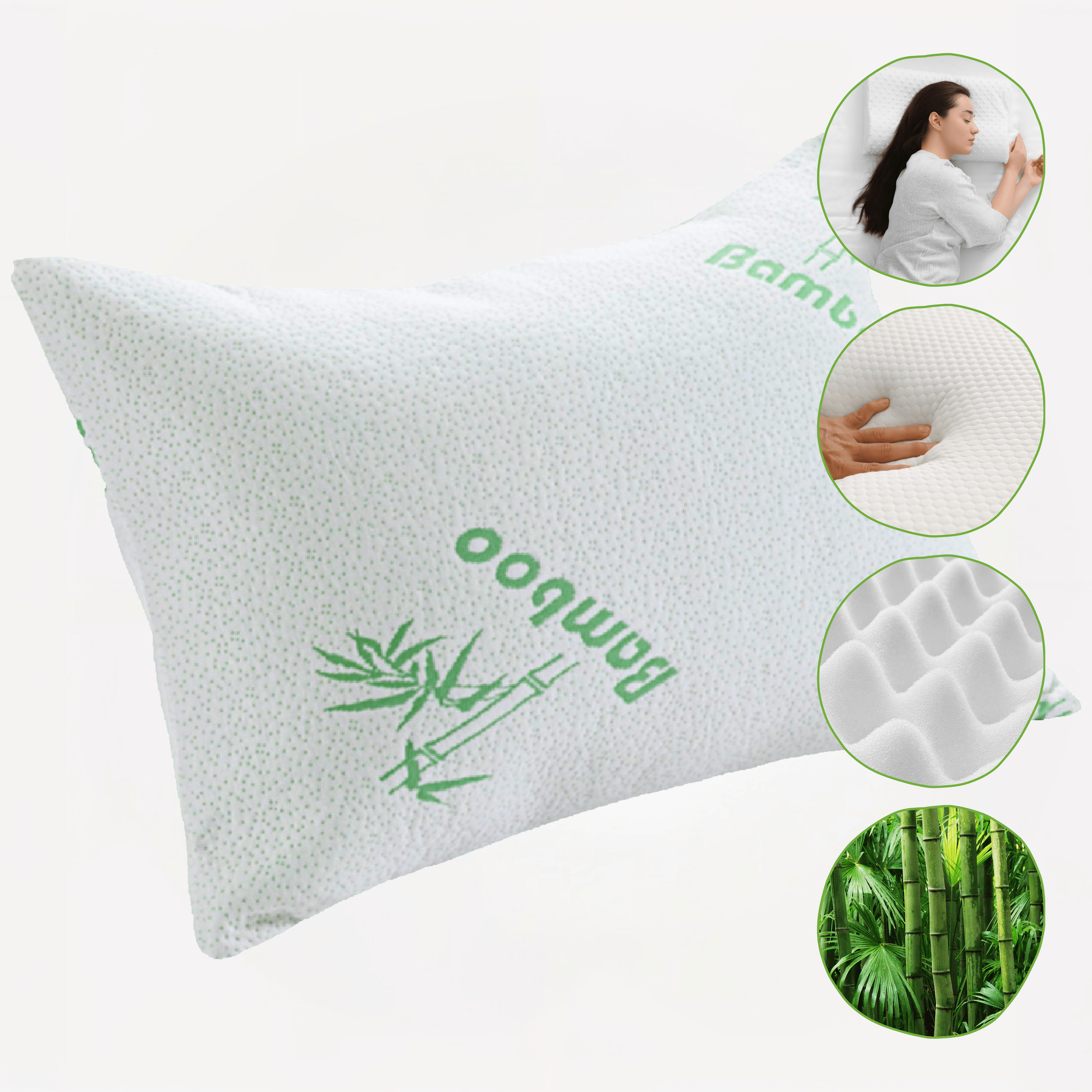 OLIVIA ROCCO Bamboo Memory Foam Pillow Hypoallergenic Cooling Luxury Fibre Filling For Superior Comfort For Side And Back Sleepers