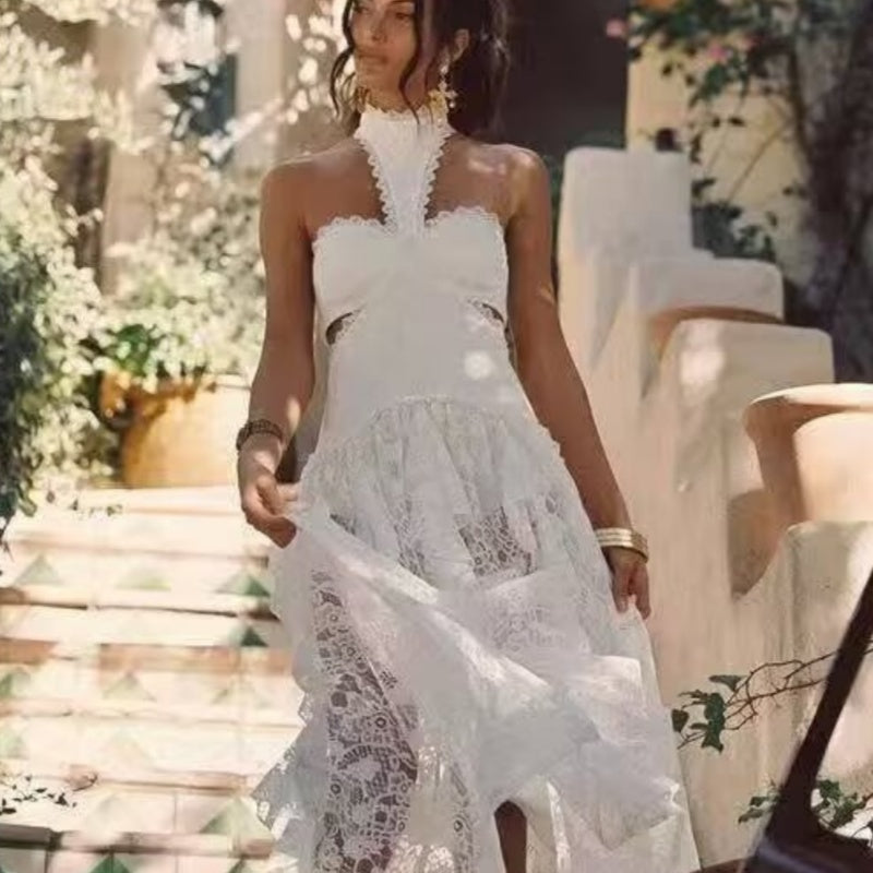 Women's Lace Slip Dress Resort-Style Long Skirt