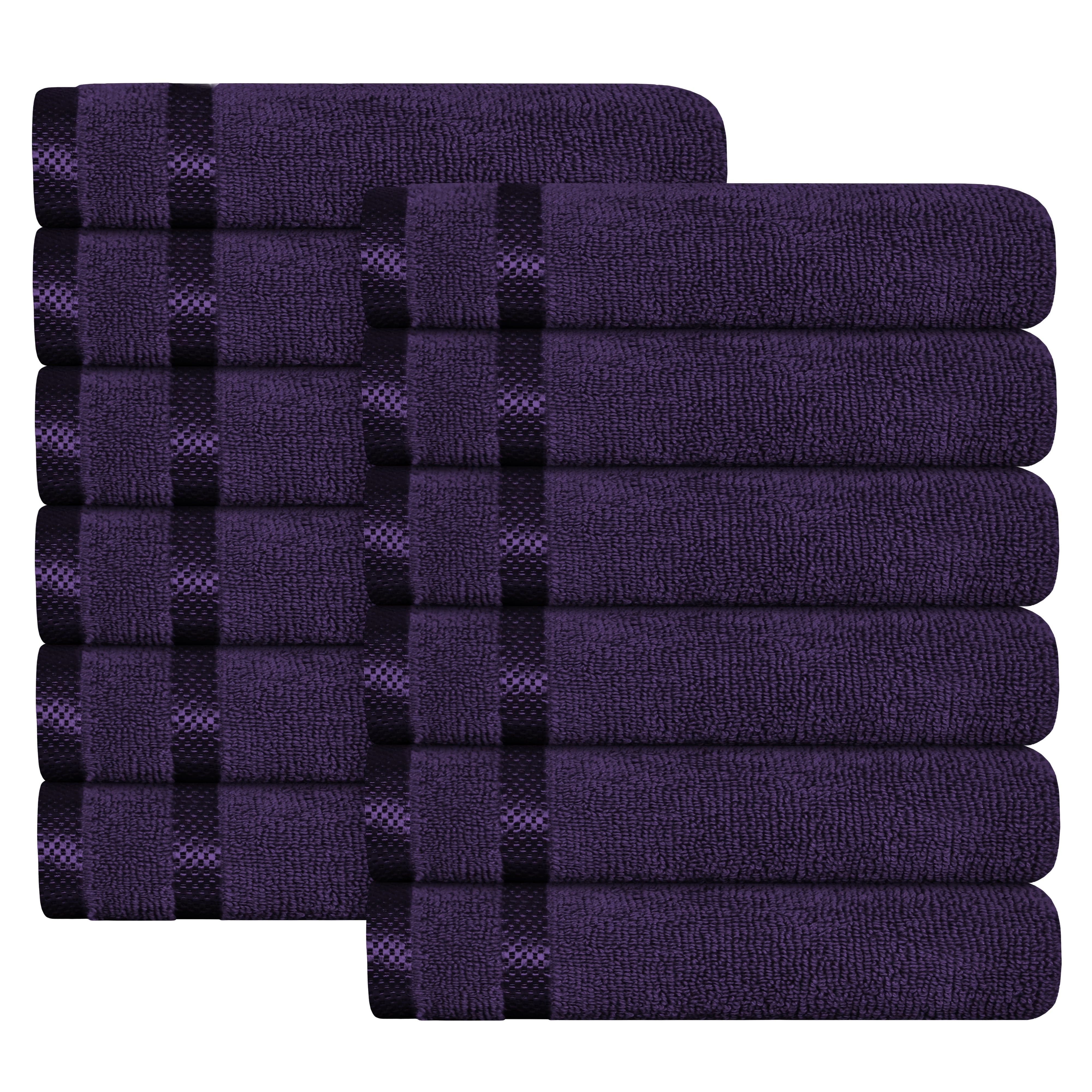 OLIVIA ROCCO Belmont Viscose Stripe Purple Towels 100 Percent Cotton Hotel Quality Super Absorbent 10 Piece Bale Set 4 Hand Towels 12 Face Cloths