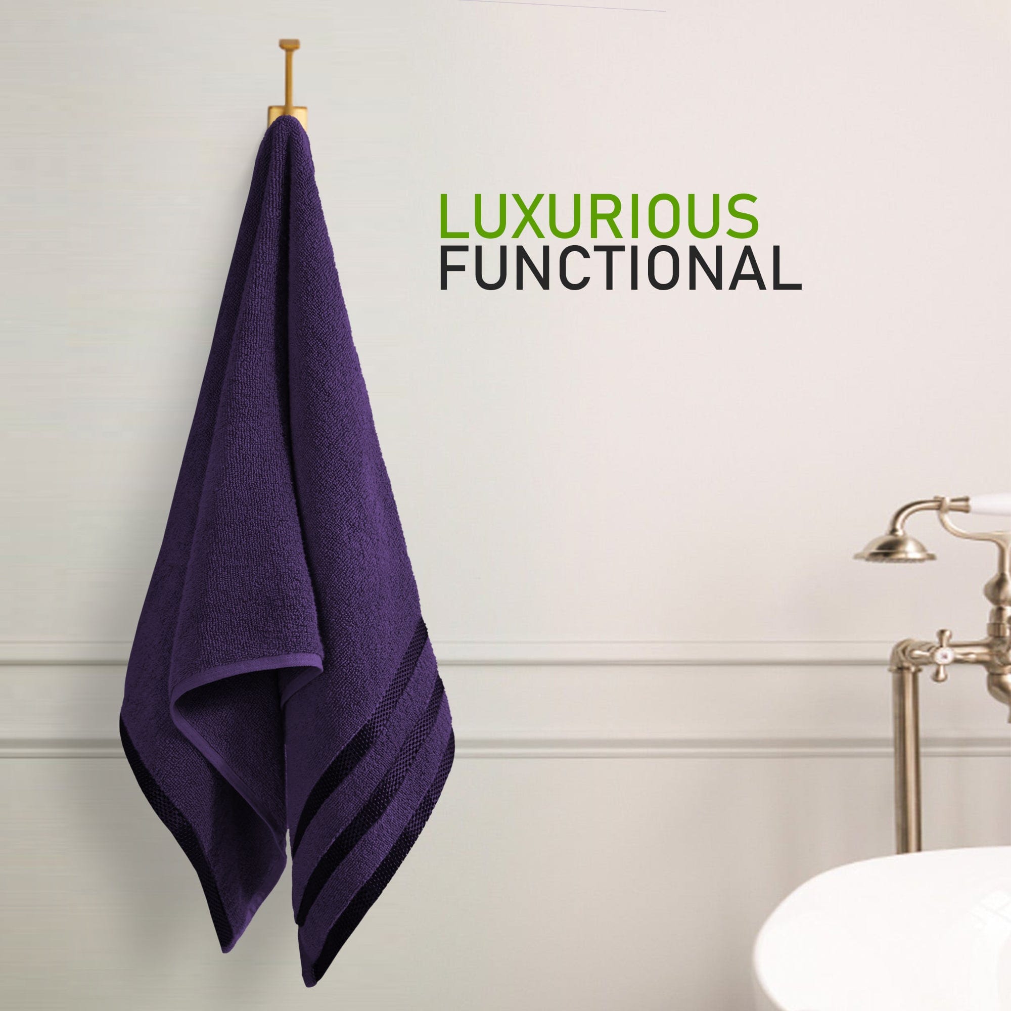 OLIVIA ROCCO Belmont Viscose Stripe Purple Towels 100 Percent Cotton Hotel Quality Super Absorbent 10 Piece Bale Set 4 Hand Towels 12 Face Cloths