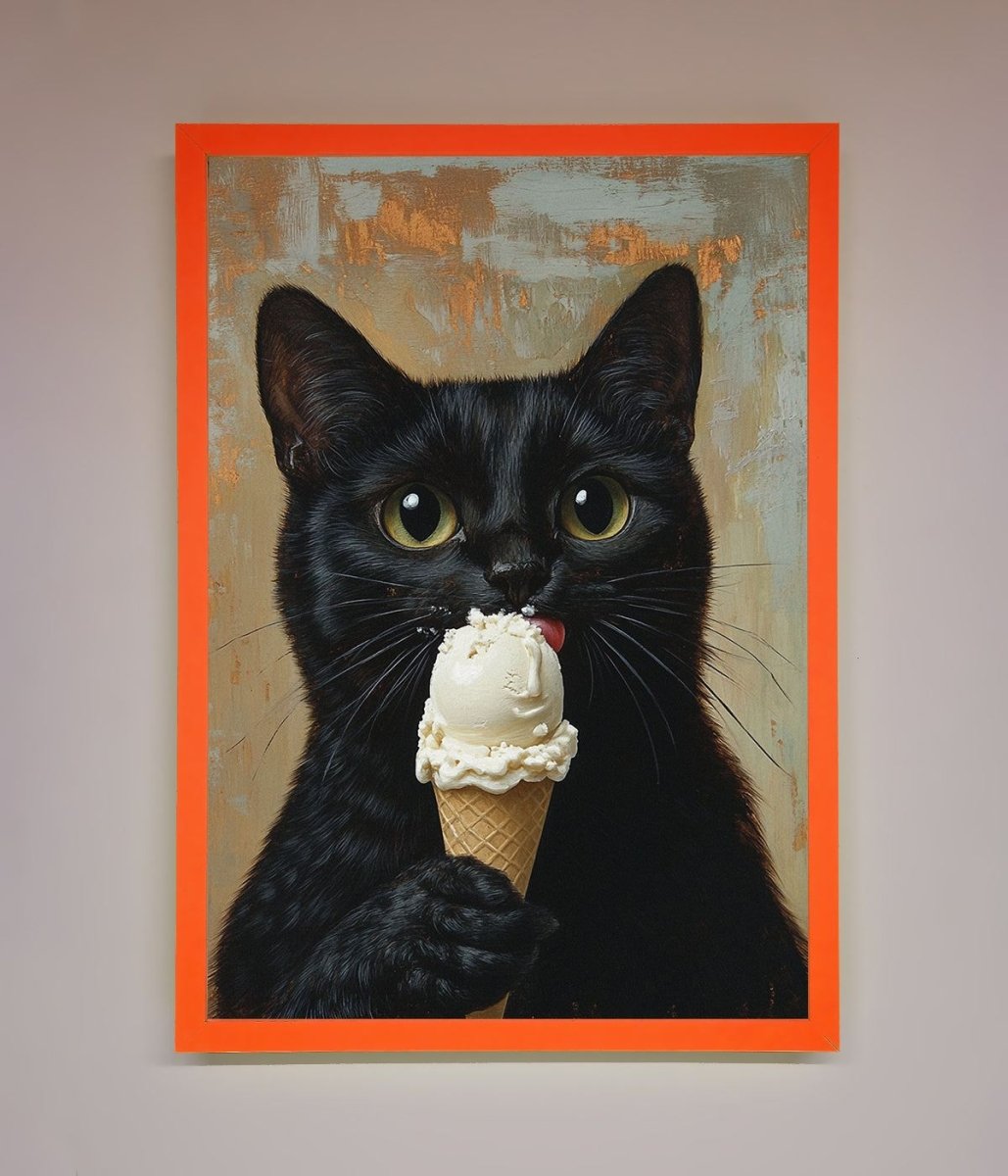 Black Cat Vanilla Icecream Funny Framed Wall Art - Zestio