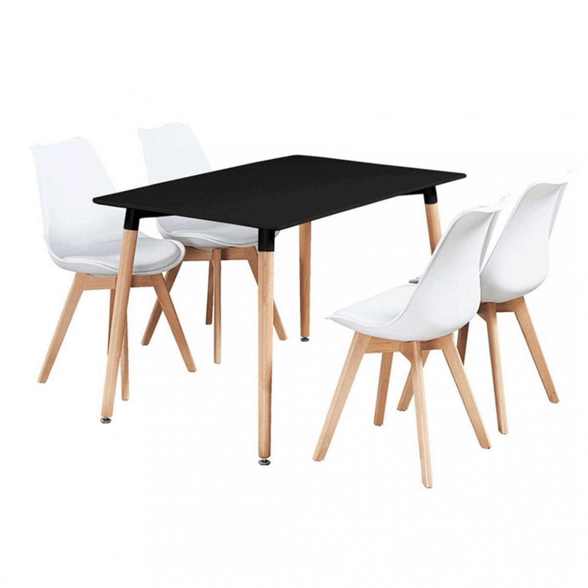 Black Halo Dining Table & Set of 4 Jamie Lorenzo Tulip chairs with Padded Seat - Zestio