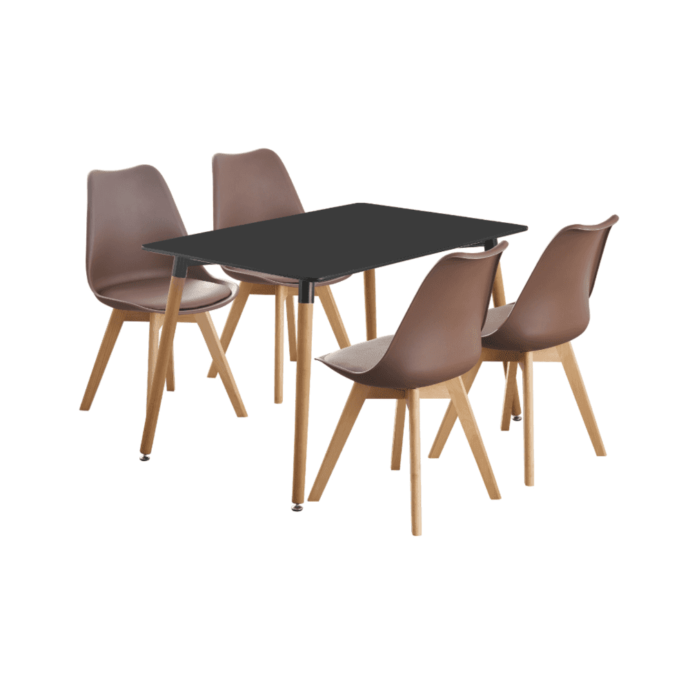 Black Halo Dining Table & Set of 4 Jamie Lorenzo Tulip chairs with Padded Seat - Zestio