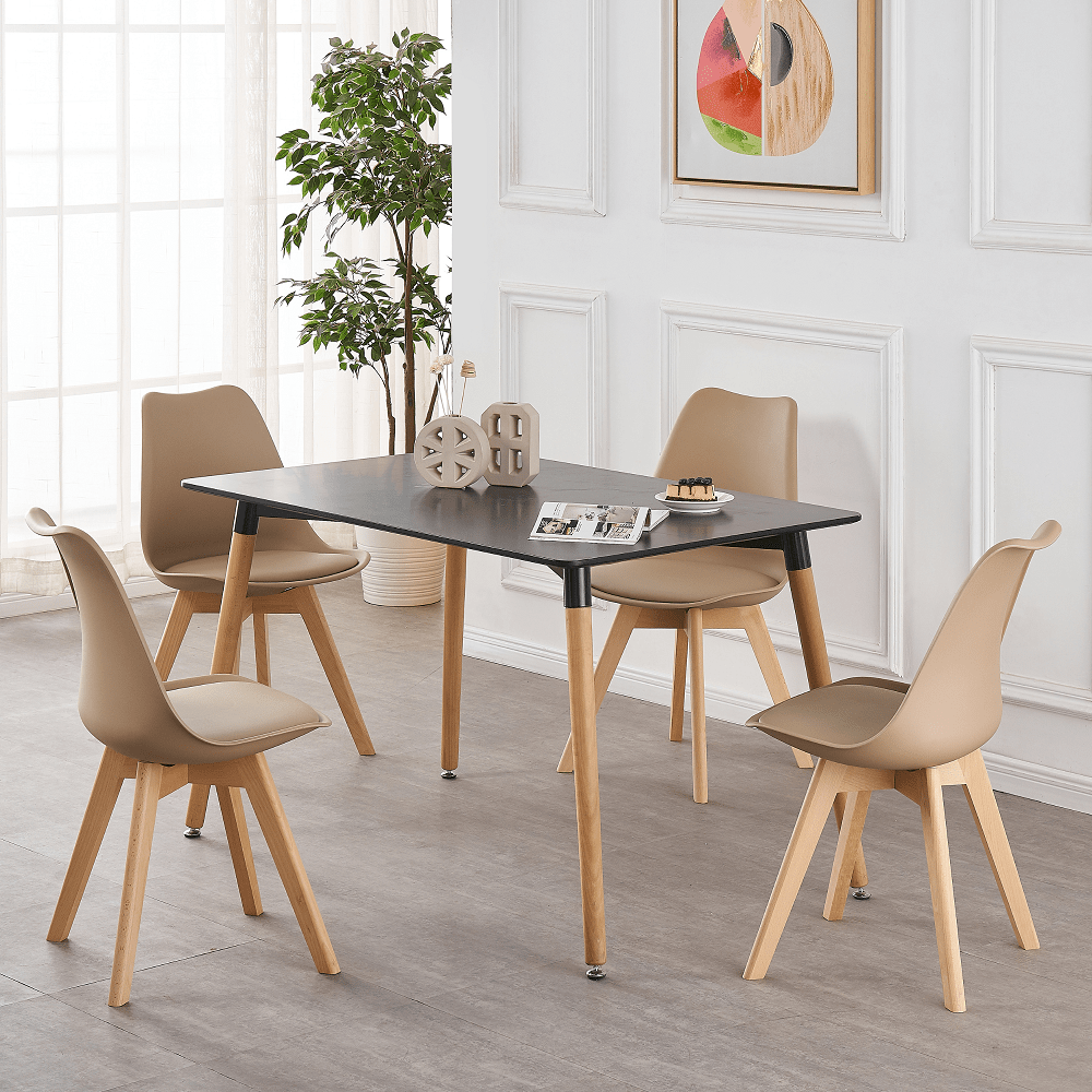 Black Halo Dining Table & Set of 4 Jamie Lorenzo Tulip chairs with Padded Seat - Zestio