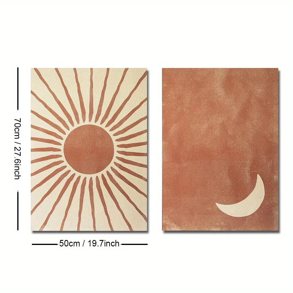 Bohemian Moon and Sun Wall Art Set – 2-Piece Abstract Clay & Beige Posters