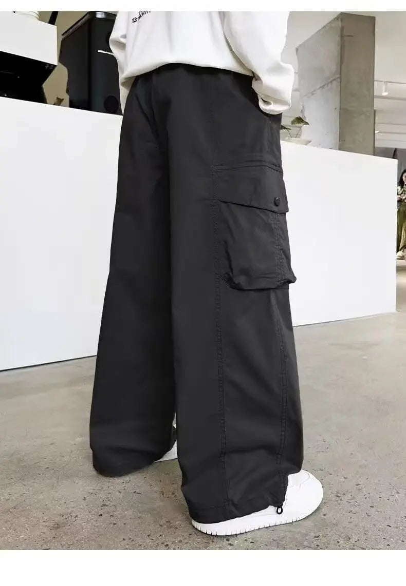 Boys Loose Cargo Pants – Autumn Cotton Blend Trousers for Kids 110-170 cm, Streetwear Style Black or Beige