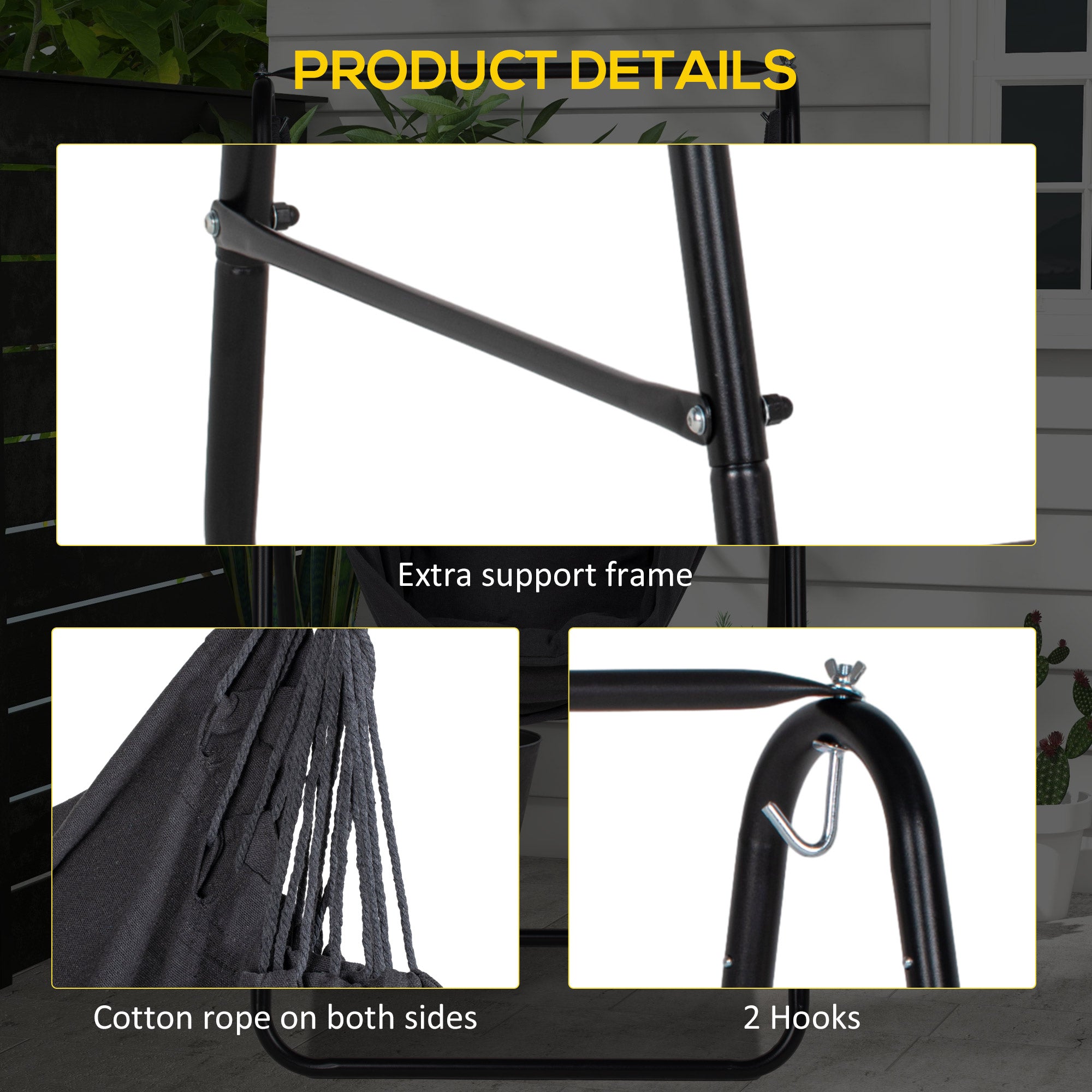 Outsunny Patio Hammock Chair w/ Stand, Hanging Chair w/ Cushion, Armrest, Grey