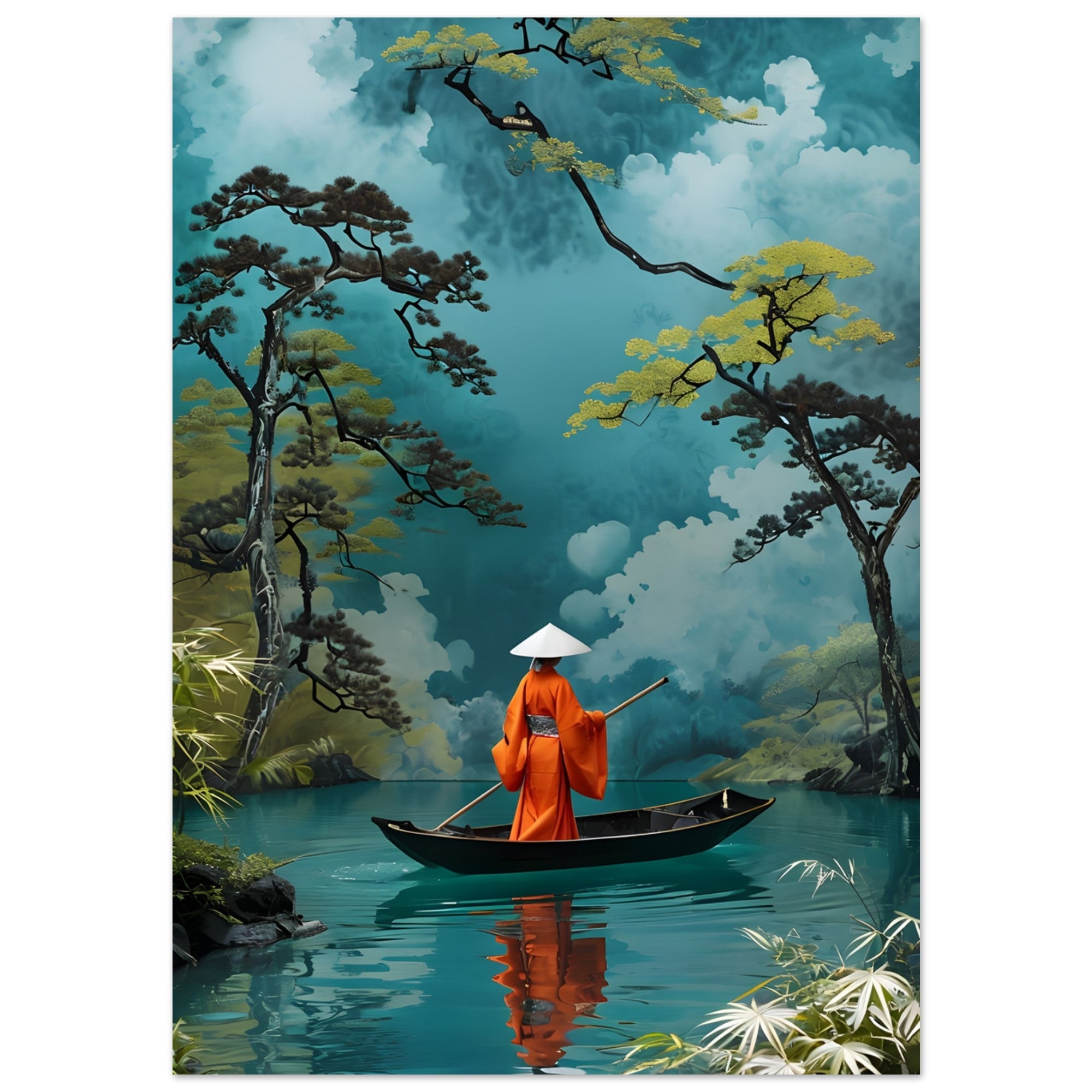Serene Kimono Art Print – Traditional Japanese Poster | Turquoise Water Design