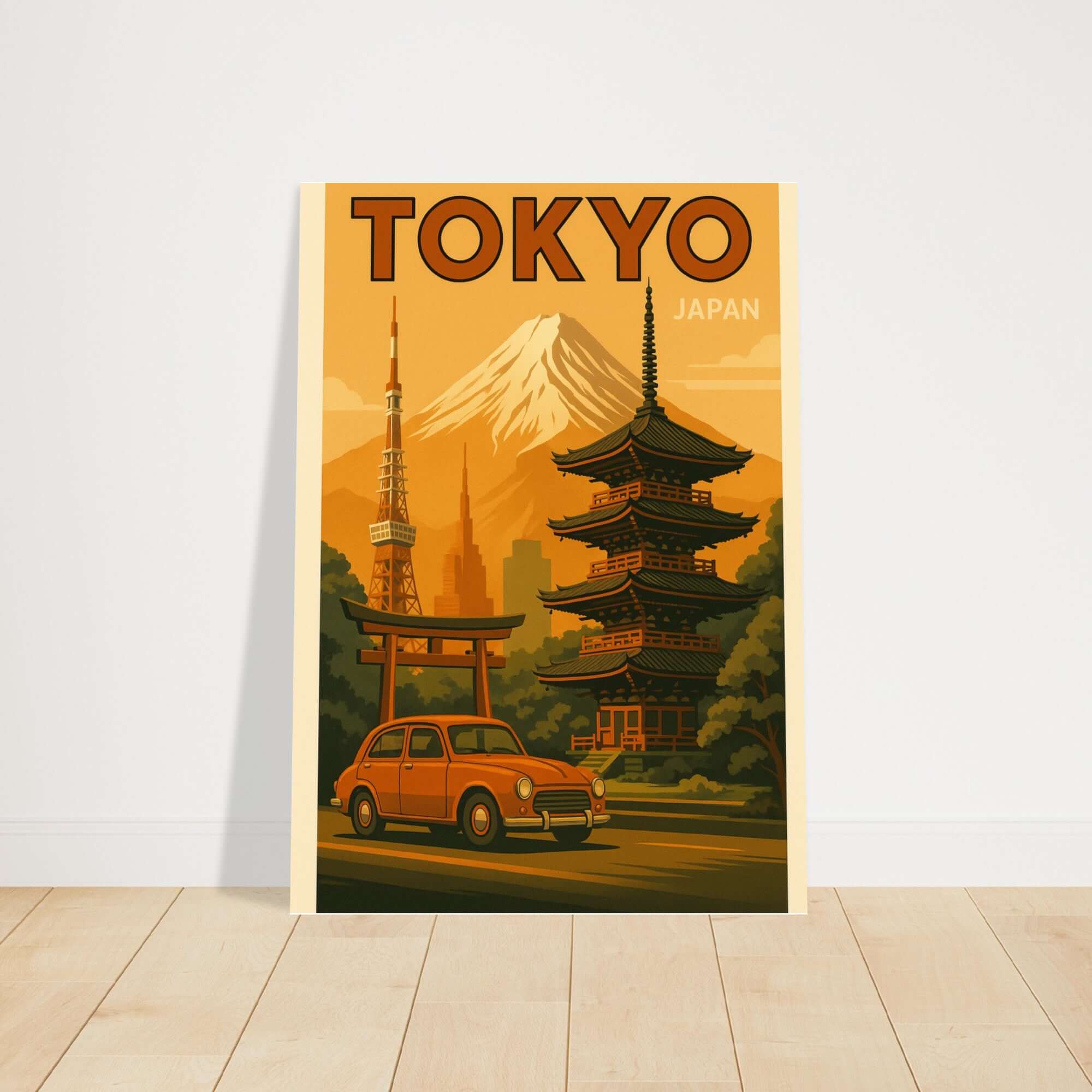 Vintage Tokyo Travel Poster – Retro Japan Wall Art with Mount Fuji