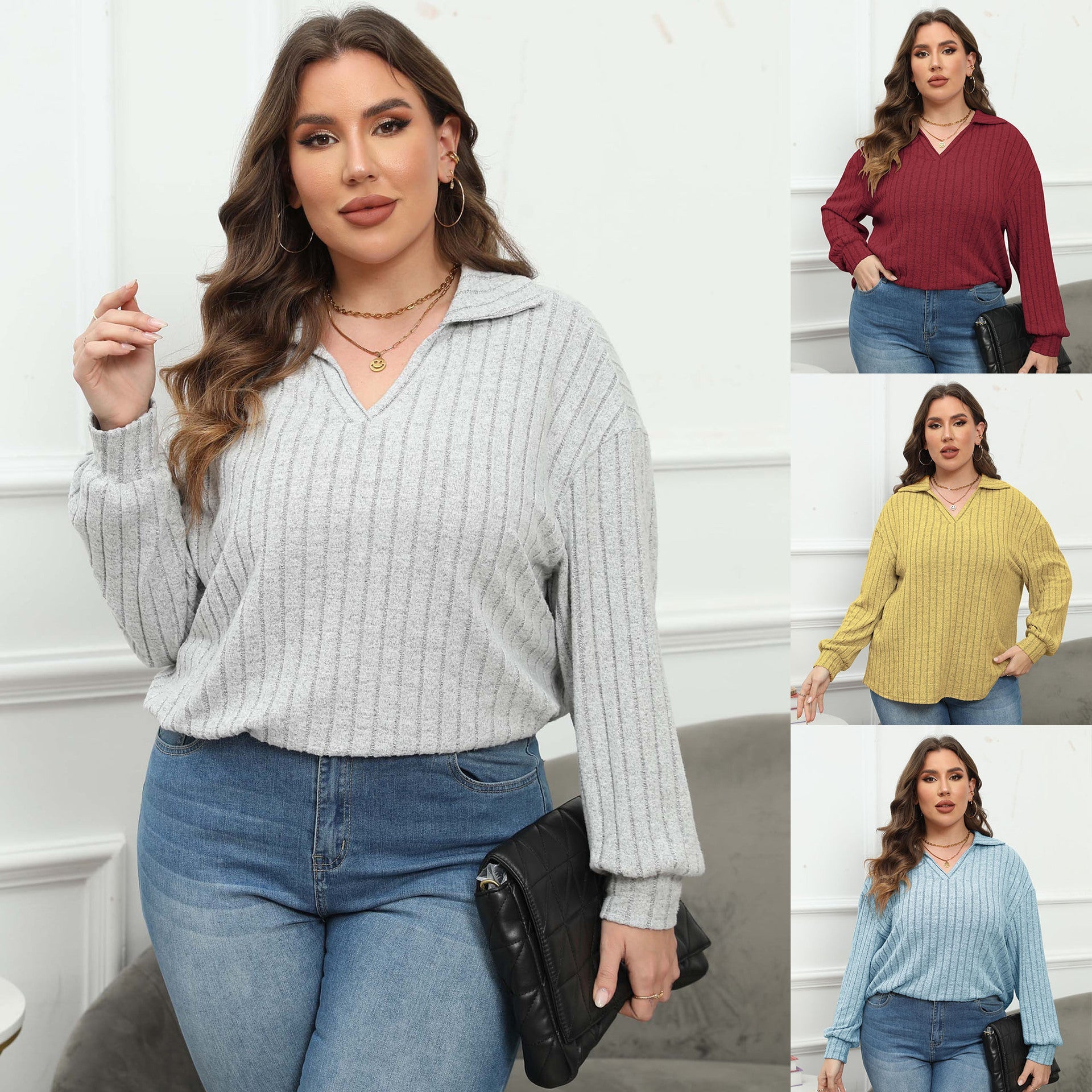Women's Plus Size Polo Collar Bottoming Shirt