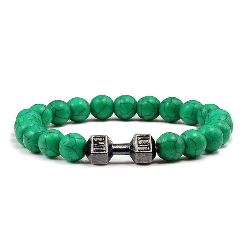 Turquoise Energy Healing Bracelet - Gun Black Barbell Bead Bracelet for Men & Women | Natural Stone Jewelry