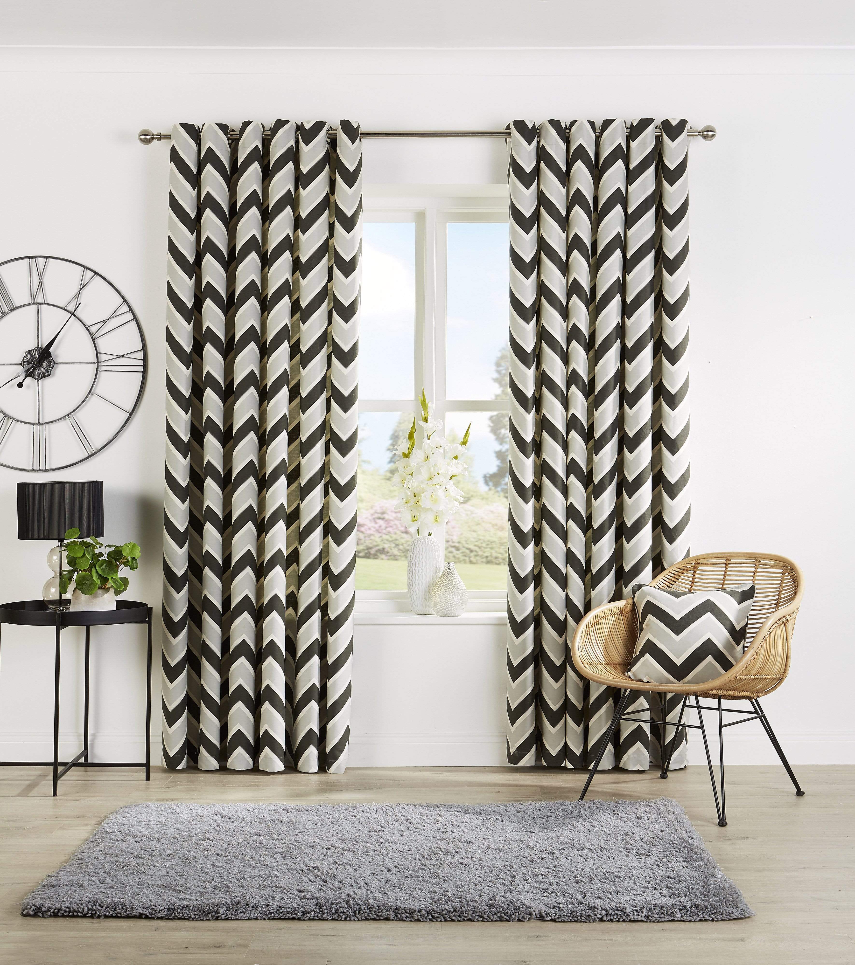 OLIVIA ROCCO Chevron Curtain Panels With Matching Cushion Covers Polyester Cotton Blend OEKO TEX Certified For Living Room And Bedroom Multiple Sizes