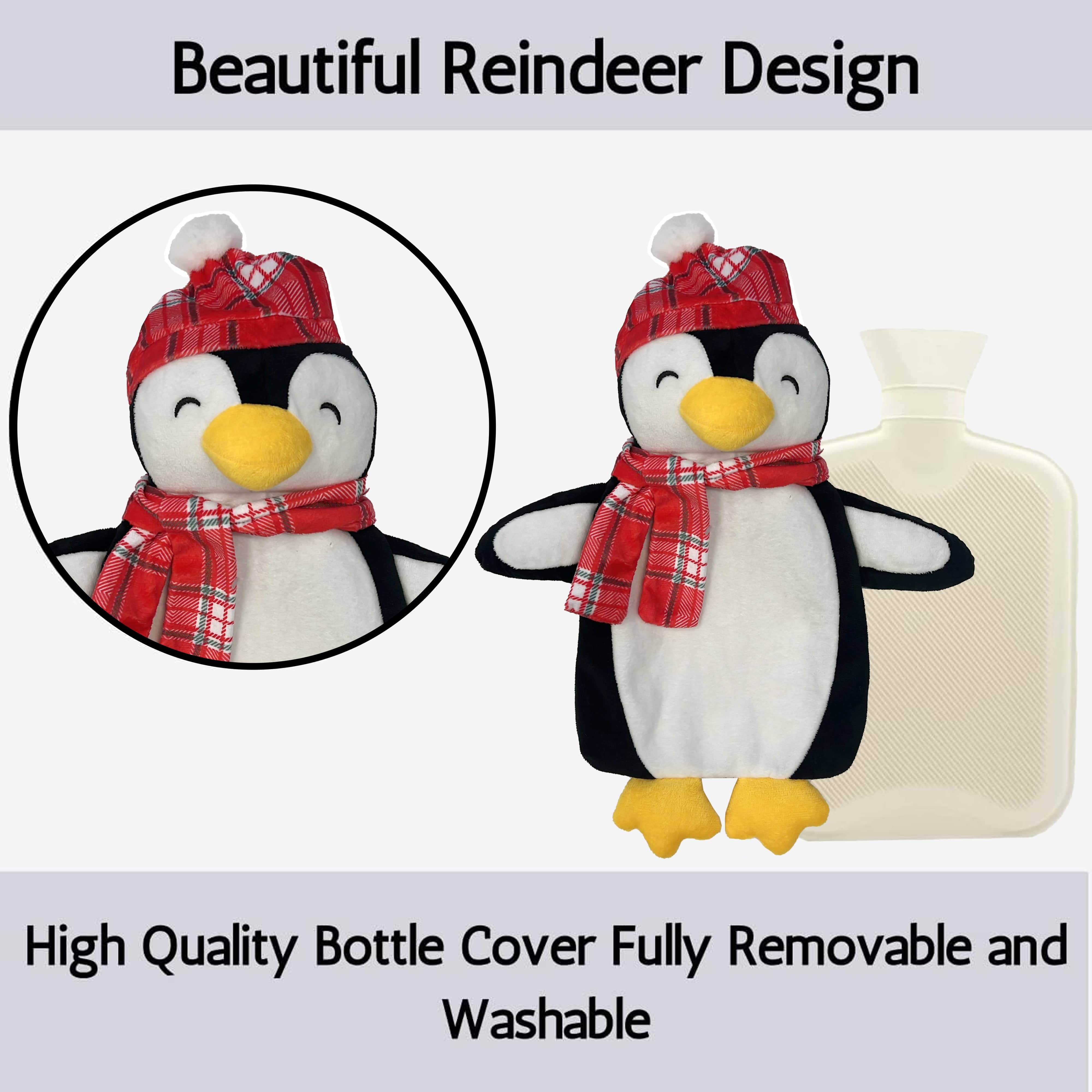 OLIVIA ROCCO Festive Penguin Christmas Hot Water Bottle 1L Natural Rubber With Cover UK Safe Tested Winter Gift For Adults And Kids