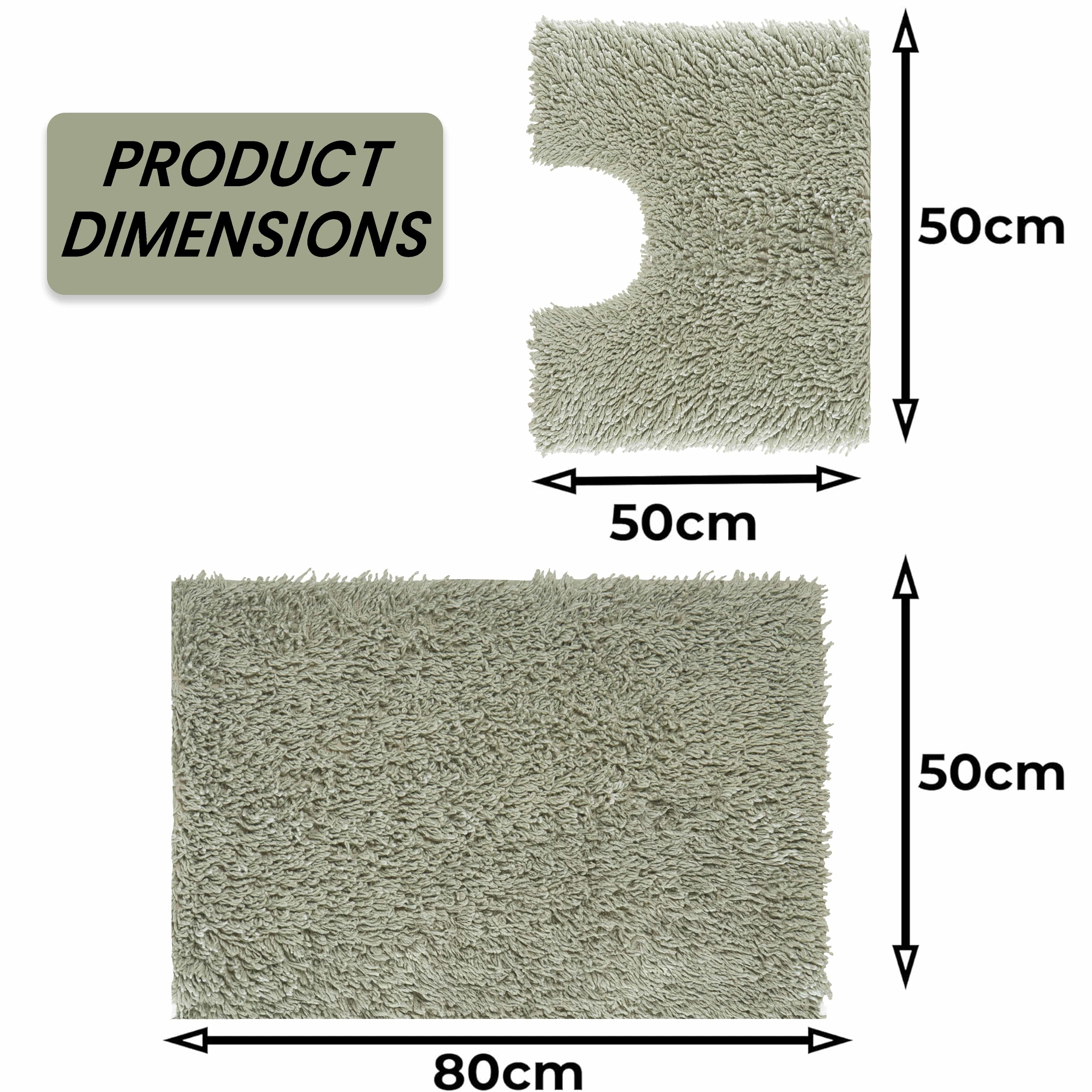 OLIVIA ROCCO Como 2 Piece Sage Green Bath Mat And Pedestal Set Non Slip Super Absorbent Cotton Bathroom Mats Machine Washable