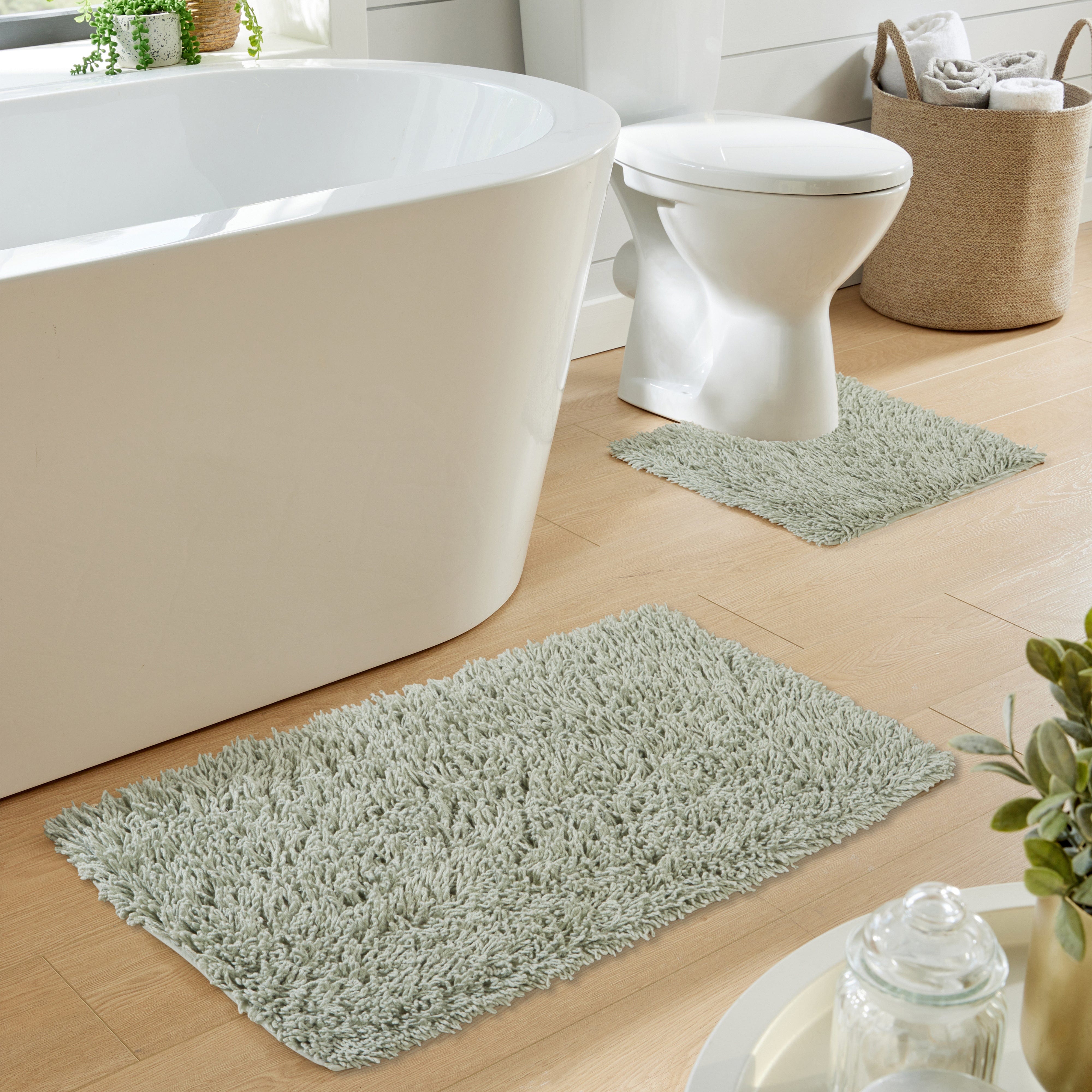 OLIVIA ROCCO Como 2 Piece Sage Green Bath Mat And Pedestal Set Non Slip Super Absorbent Cotton Bathroom Mats Machine Washable