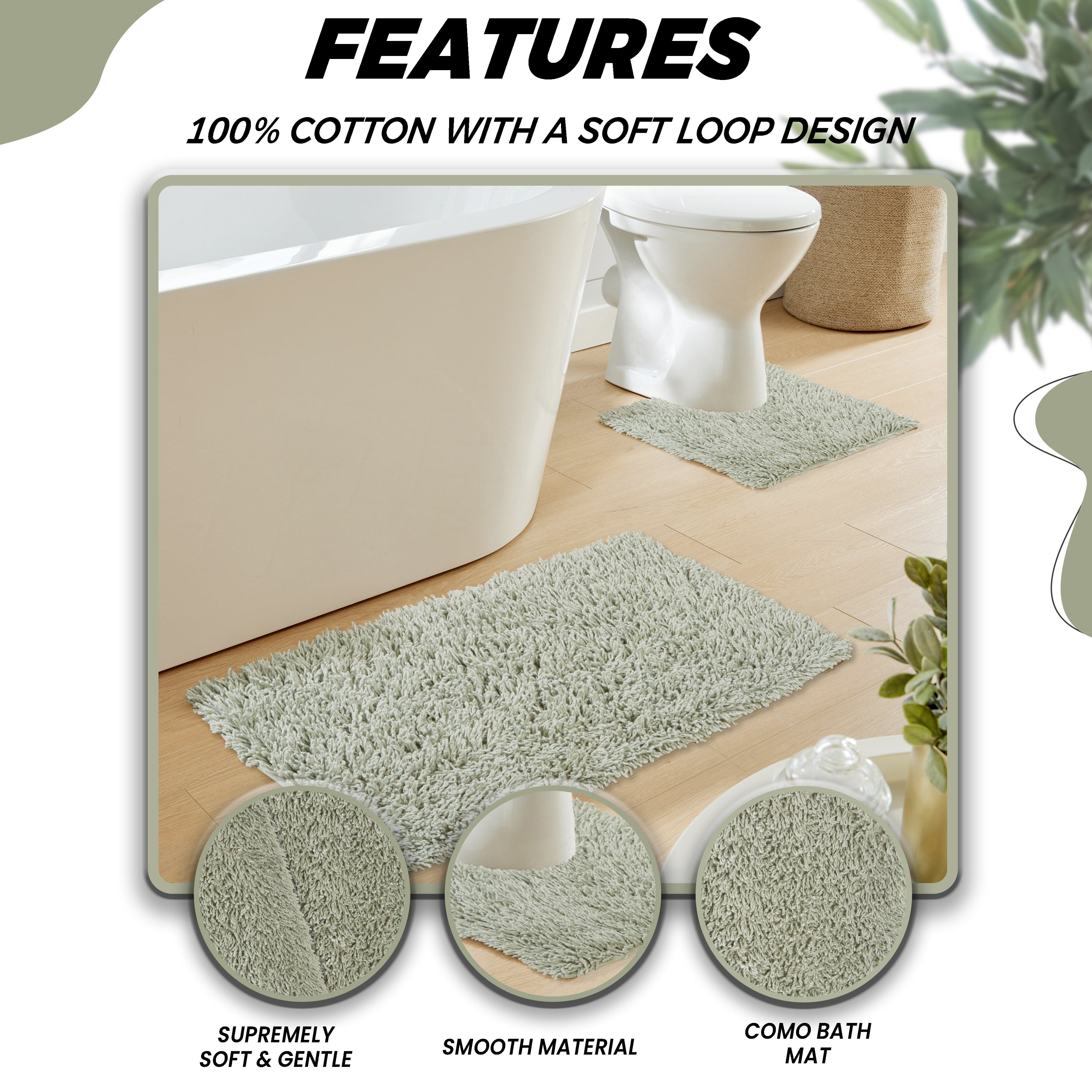 OLIVIA ROCCO Como 2 Piece Sage Green Bath Mat And Pedestal Set Non Slip Super Absorbent Cotton Bathroom Mats Machine Washable