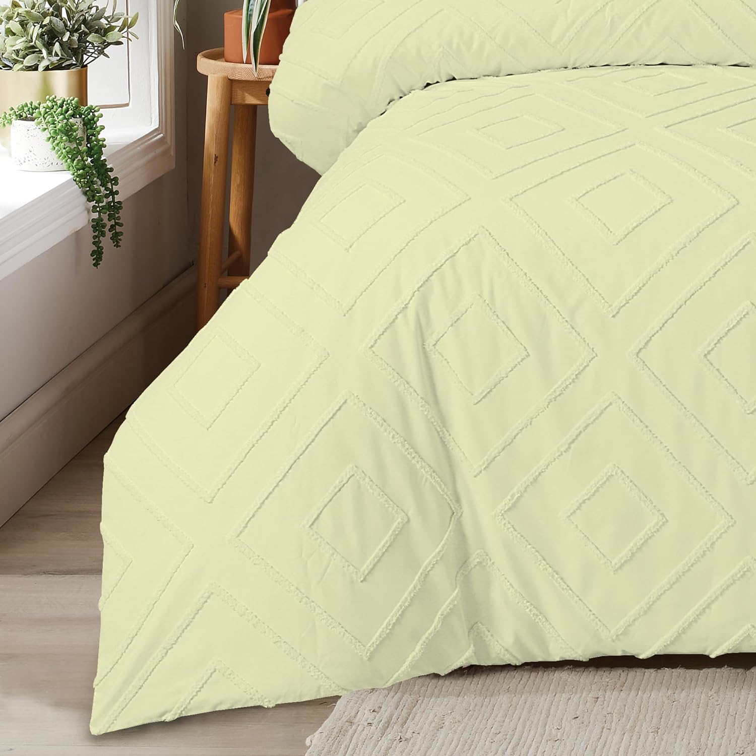 OLIVIA ROCCO Como Tufted Duvet Cover Set With Pillowcases Grey Natural White Easy Care Bedding Single Double King Sizes Durable Fabric