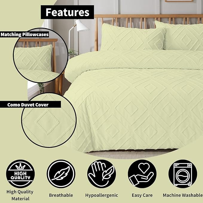 OLIVIA ROCCO Como Tufted Duvet Cover Set With Pillowcases Grey Natural White Easy Care Bedding Single Double King Sizes Durable Fabric