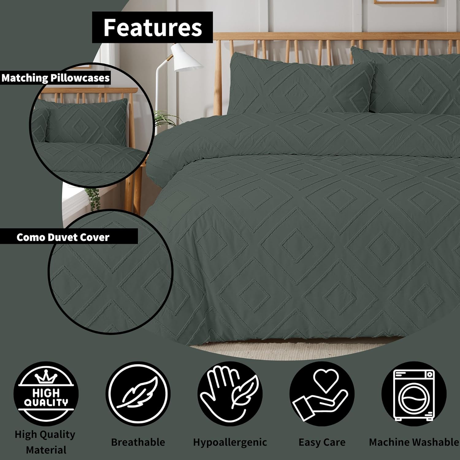 OLIVIA ROCCO Como Tufted Duvet Cover Set With Pillowcases Grey Natural White Easy Care Bedding Single Double King Sizes Durable Fabric
