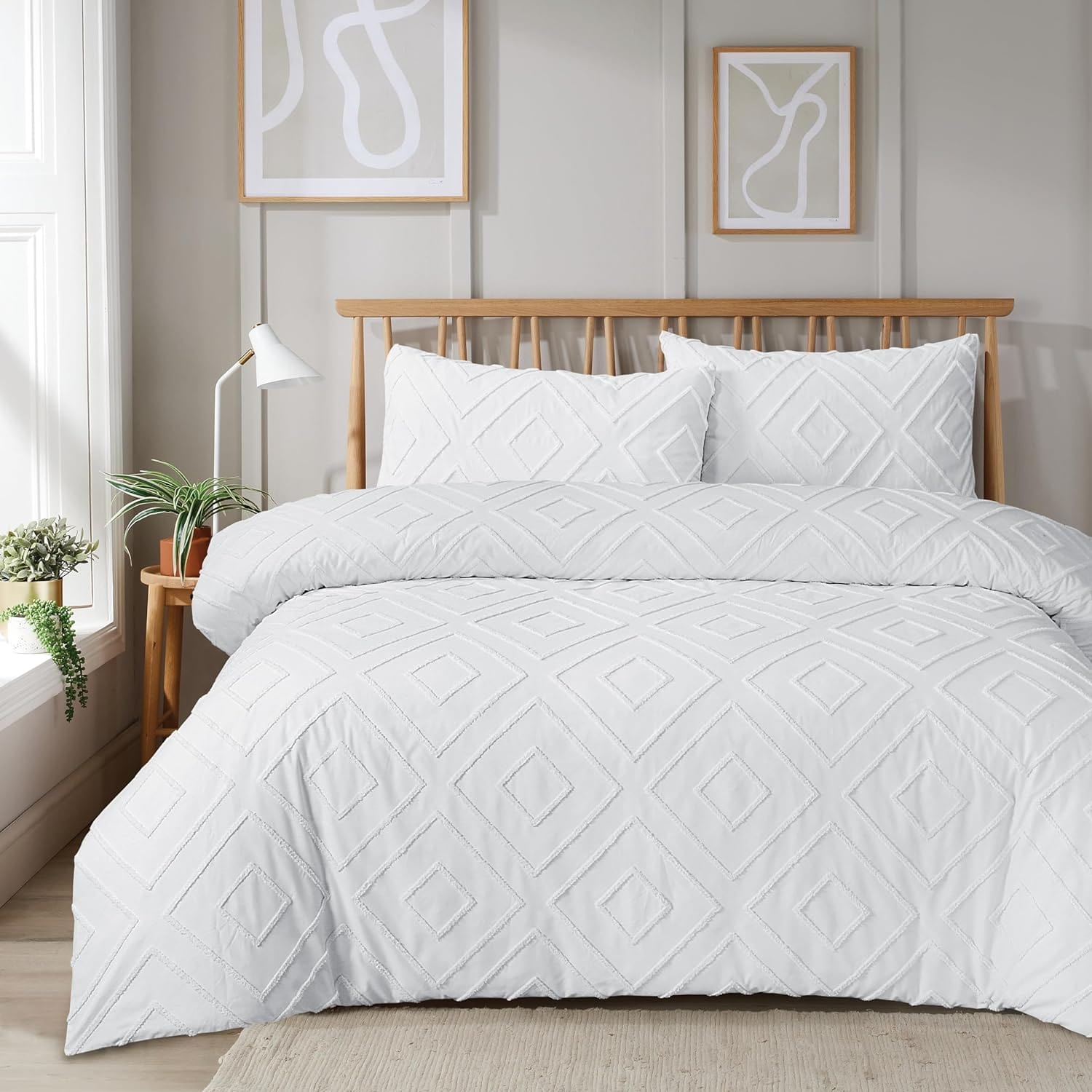 OLIVIA ROCCO Como Tufted Duvet Cover Set With Pillowcases Grey Natural White Easy Care Bedding Single Double King Sizes Durable Fabric