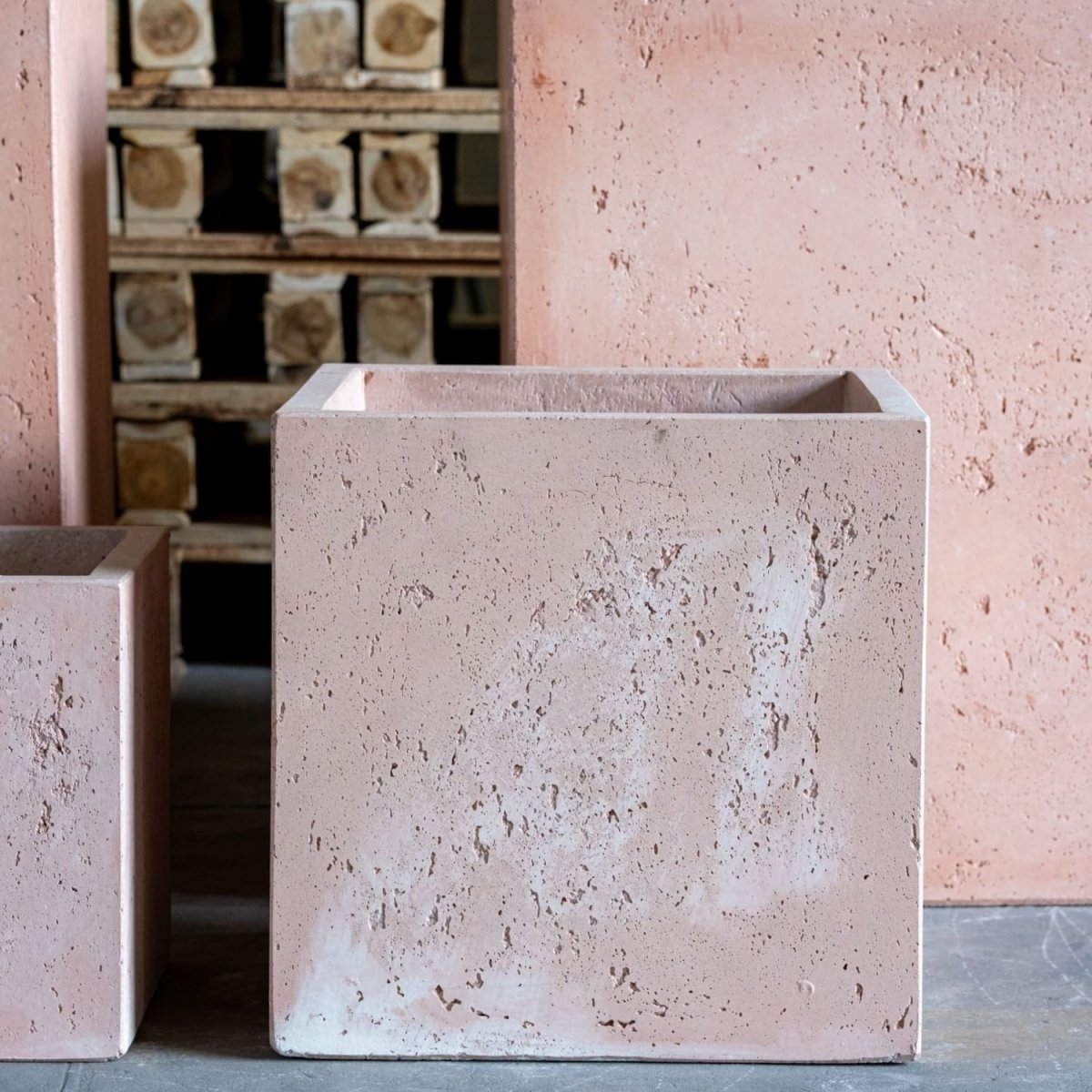 Cubrosa | Blushstone – 70cm Extra Large Concrete Cube Planter – 246L Square Plant Pot - Zestio