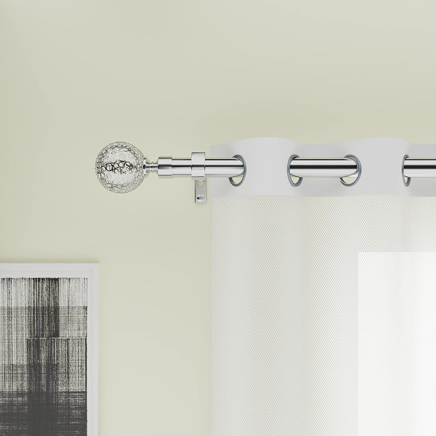 Curtain Pole Globe Ball finials Extendable Curtain Pole 120-300 cm Satin
