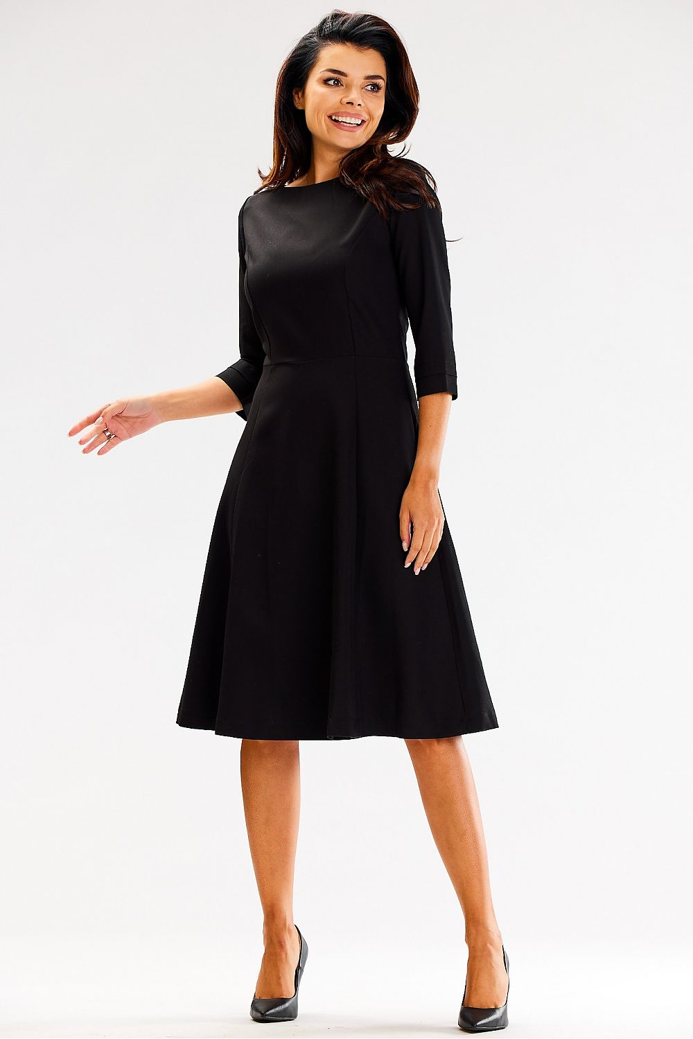 Elegant Blush Black Daydress by Awama - Comfortable Fit with Round Neckline