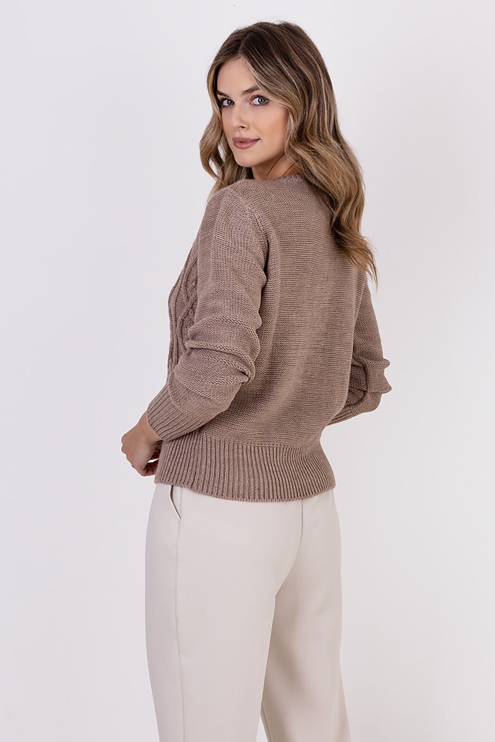 MKM Elegant Hip-Length Cardigan With Round Neckline & Decorative Weaves - 90% Acrylic, 10% Wool
