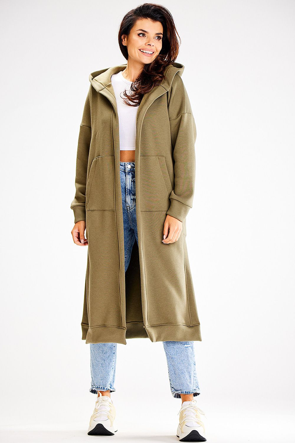 Luxurious Awama Long Loose-Fitting Sweatshirt with Hood, Pockets and Side Slits - Perfect Comfort Wear