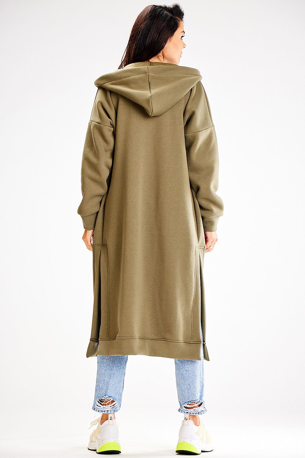Luxurious Awama Long Loose-Fitting Sweatshirt with Hood, Pockets and Side Slits - Perfect Comfort Wear
