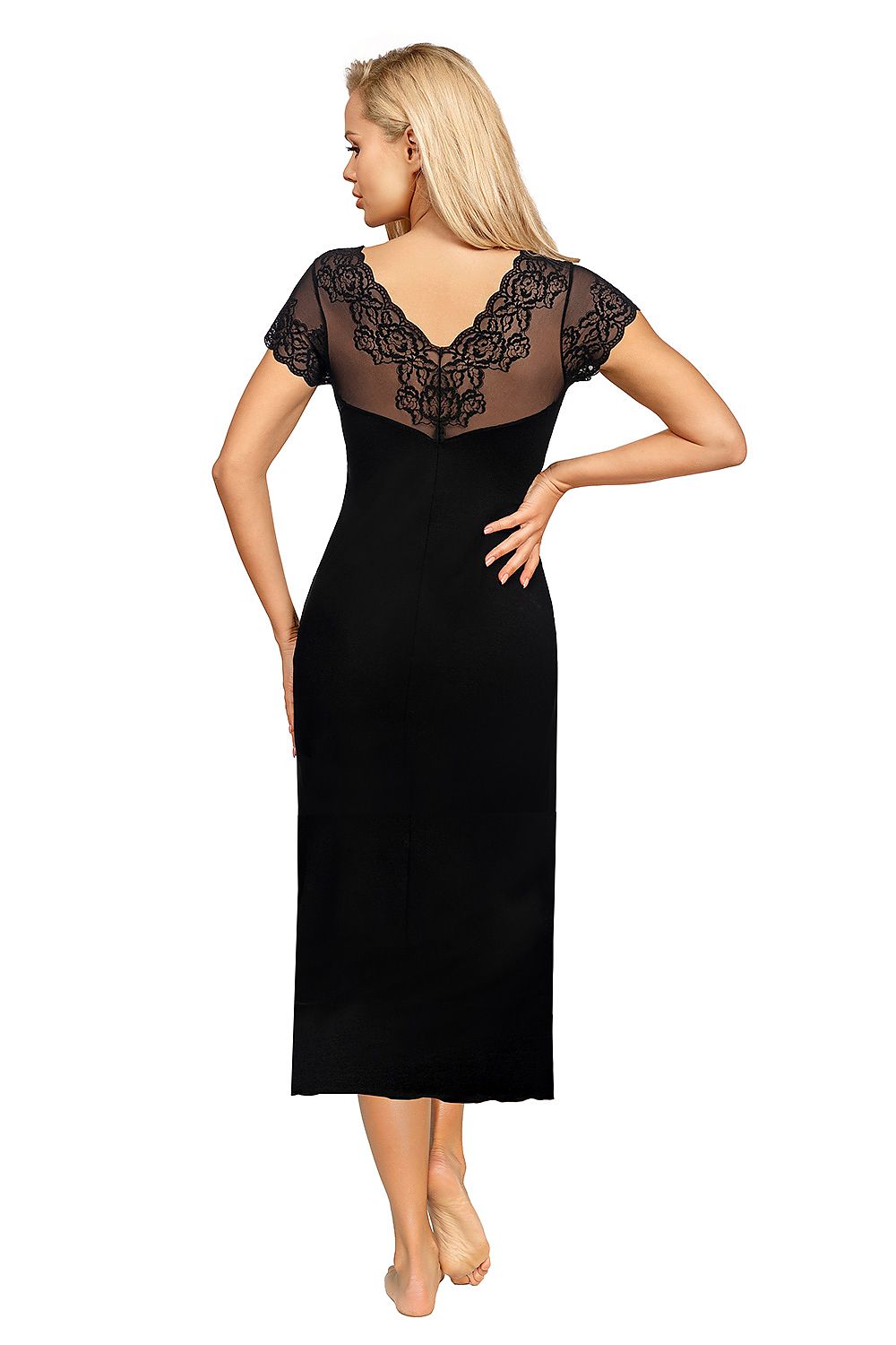 Elegant Ivana Long Nightgown with Mesh Lace and Floral Embroidery - Donna Luxury Sleepwear
