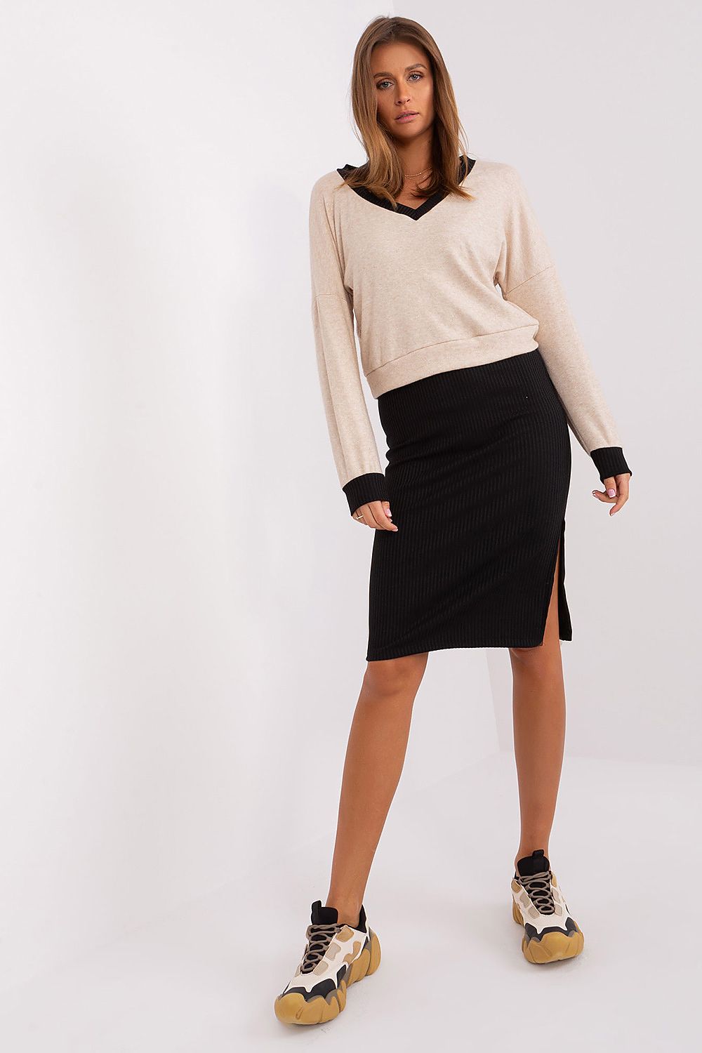Elegant Cotton Midi Dress Set with Long Sleeve Blouse and Heart Neckline by Rue Paris