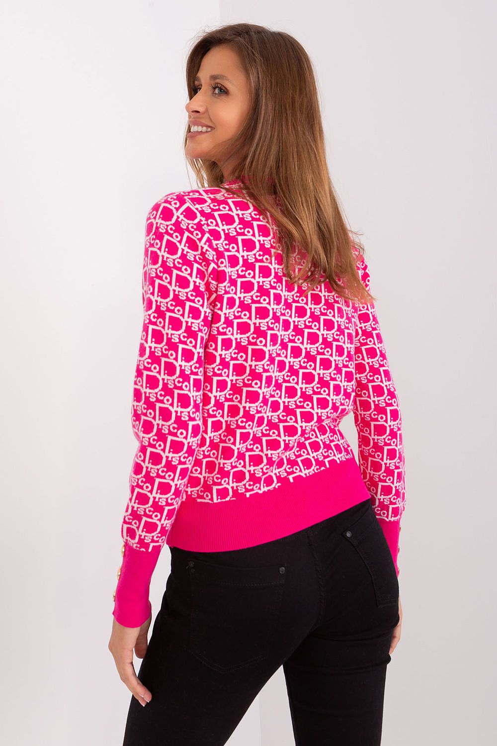 Elegant Long Sleeve Jumper with Decorative Cuffs and Distinctive Print - Classic Round Neck Sweater