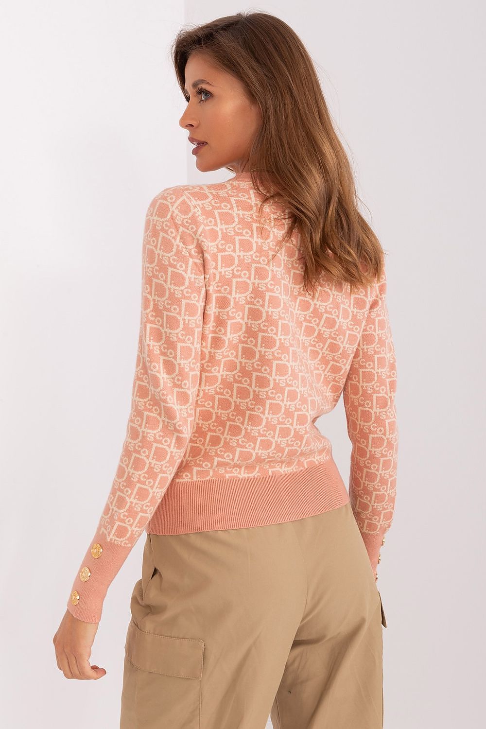 Elegant Long Sleeve Jumper with Decorative Cuffs and Distinctive Print - Classic Round Neck Sweater