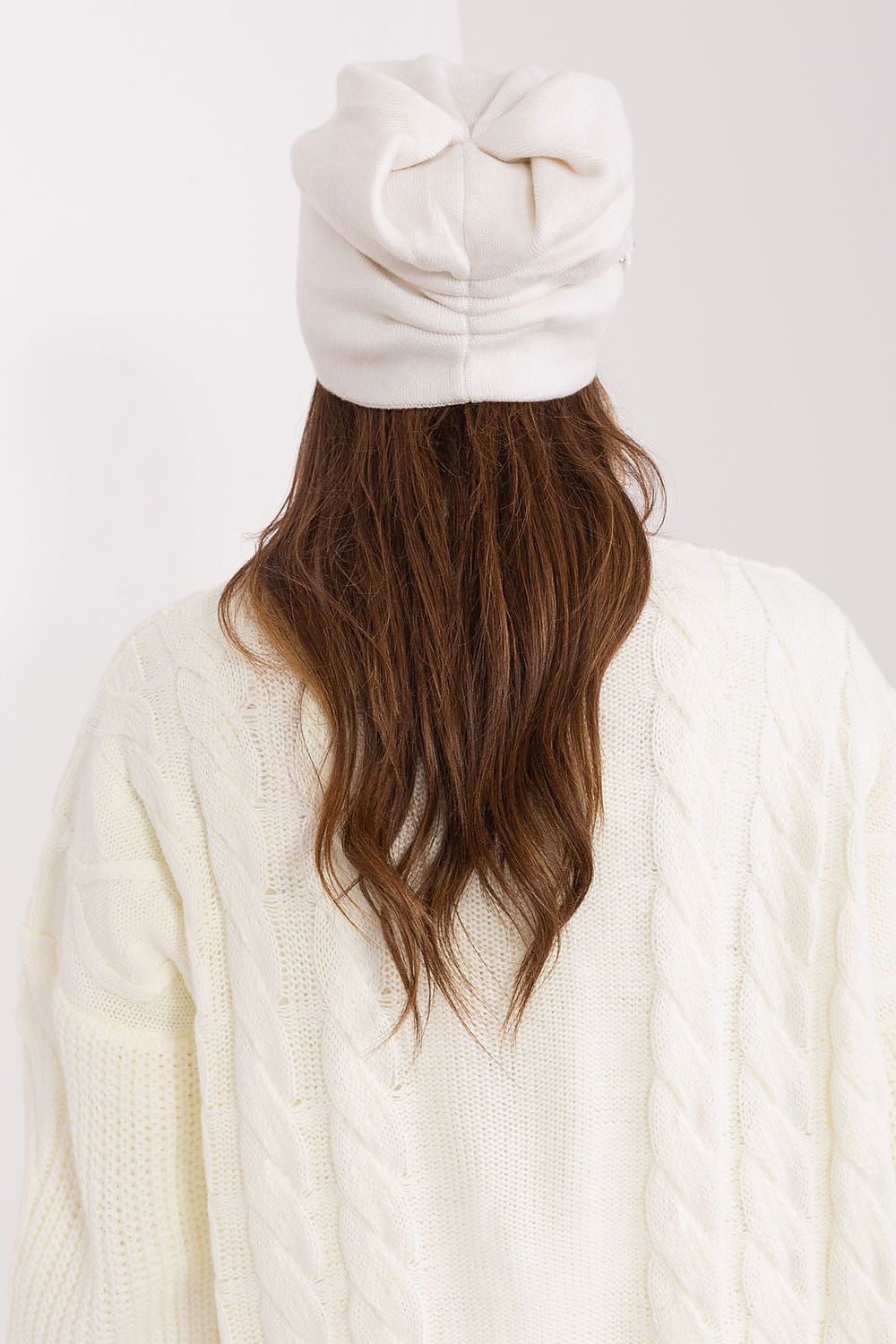 Luxury Women's Winter Hat in Smooth Knit with Decorative Applique - 50% Acrylic, 30% Cotton, 20% Cashmere