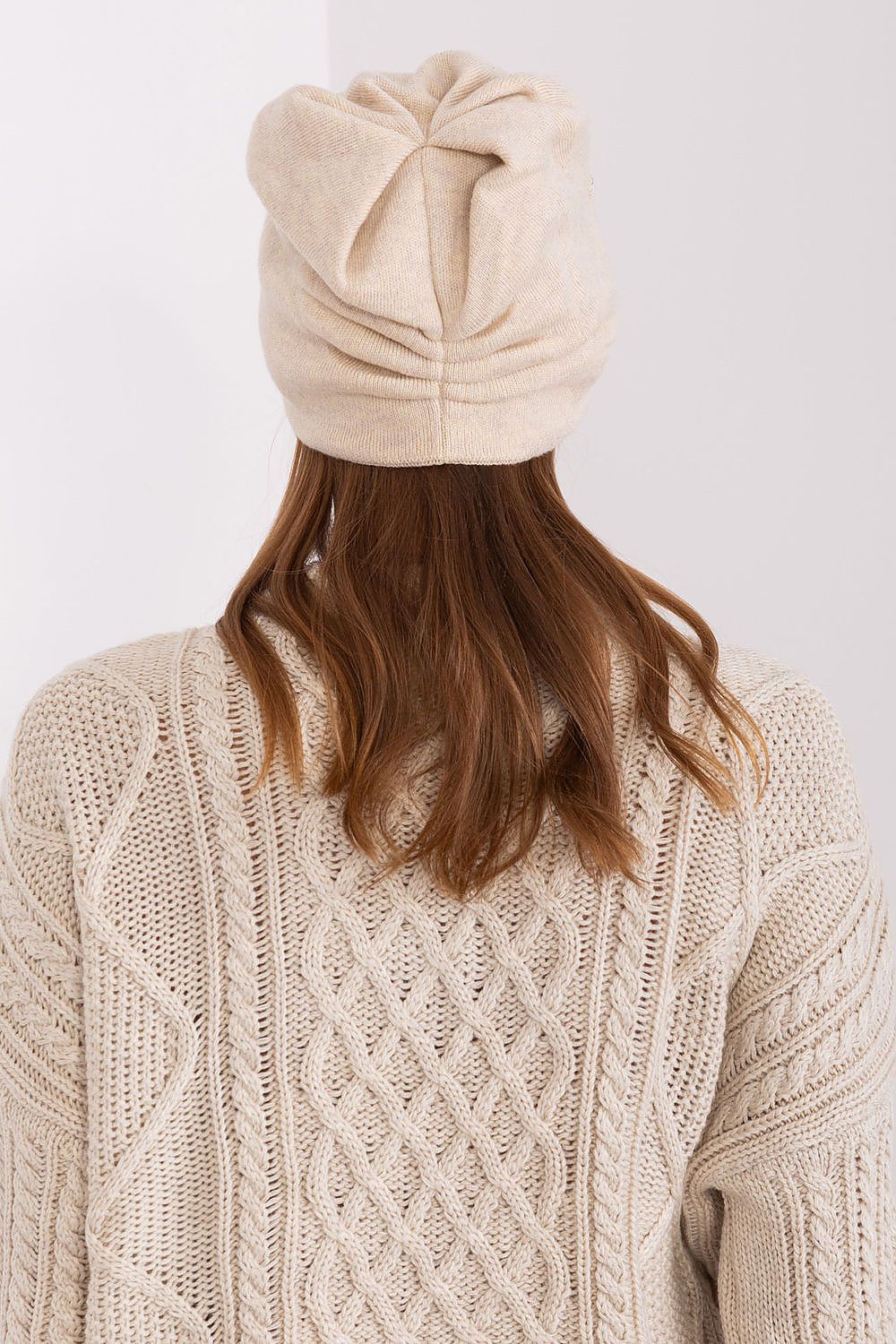 Luxury Women's Winter Hat in Smooth Knit with Decorative Applique - 50% Acrylic, 30% Cotton, 20% Cashmere