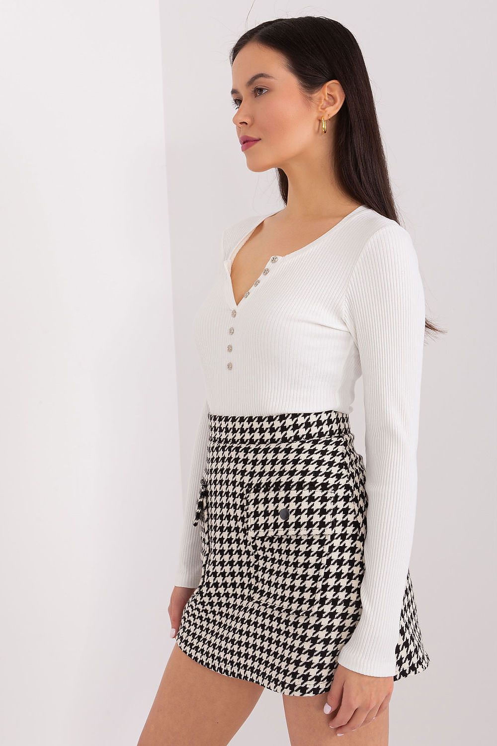 Elegant Cotton Blend Women's Striped Blouse with Heart-Shaped Neckline and Button Detail