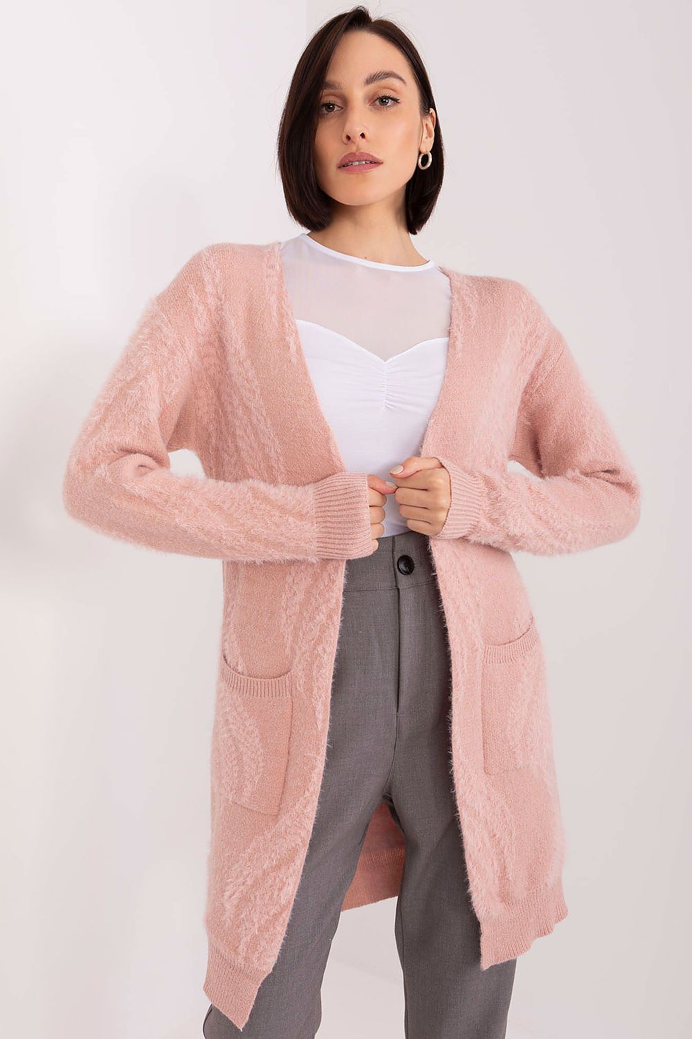 Luxurious Long Sleeve Bedspread Cardigan with Pockets in Variegated Fabric for Everyday Comfort